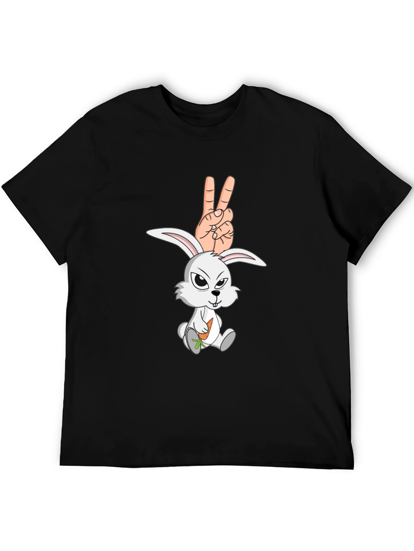 Black Cool Rabbit Peace Sign Graphic Black T-Shirt view 5