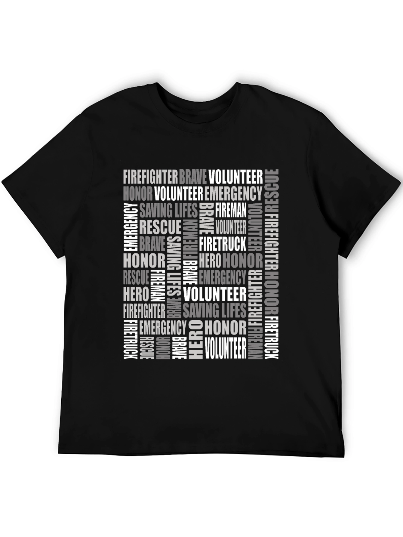 Black Firefighter Word Art T-Shirt - Heroic Tribute Tee view 5