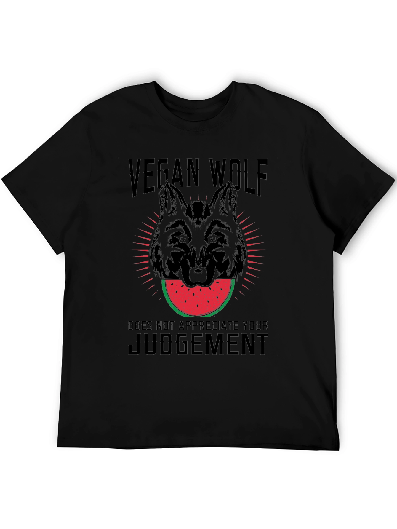 Black Vegan Wolf T-Shirt - Watermelon Design view 5