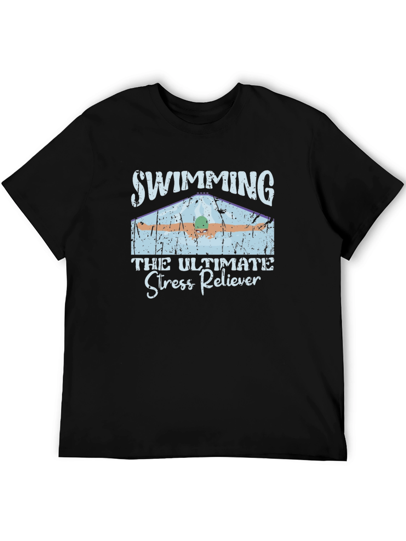 Black Swimming Stress Reliever Black T-Shirt view 5