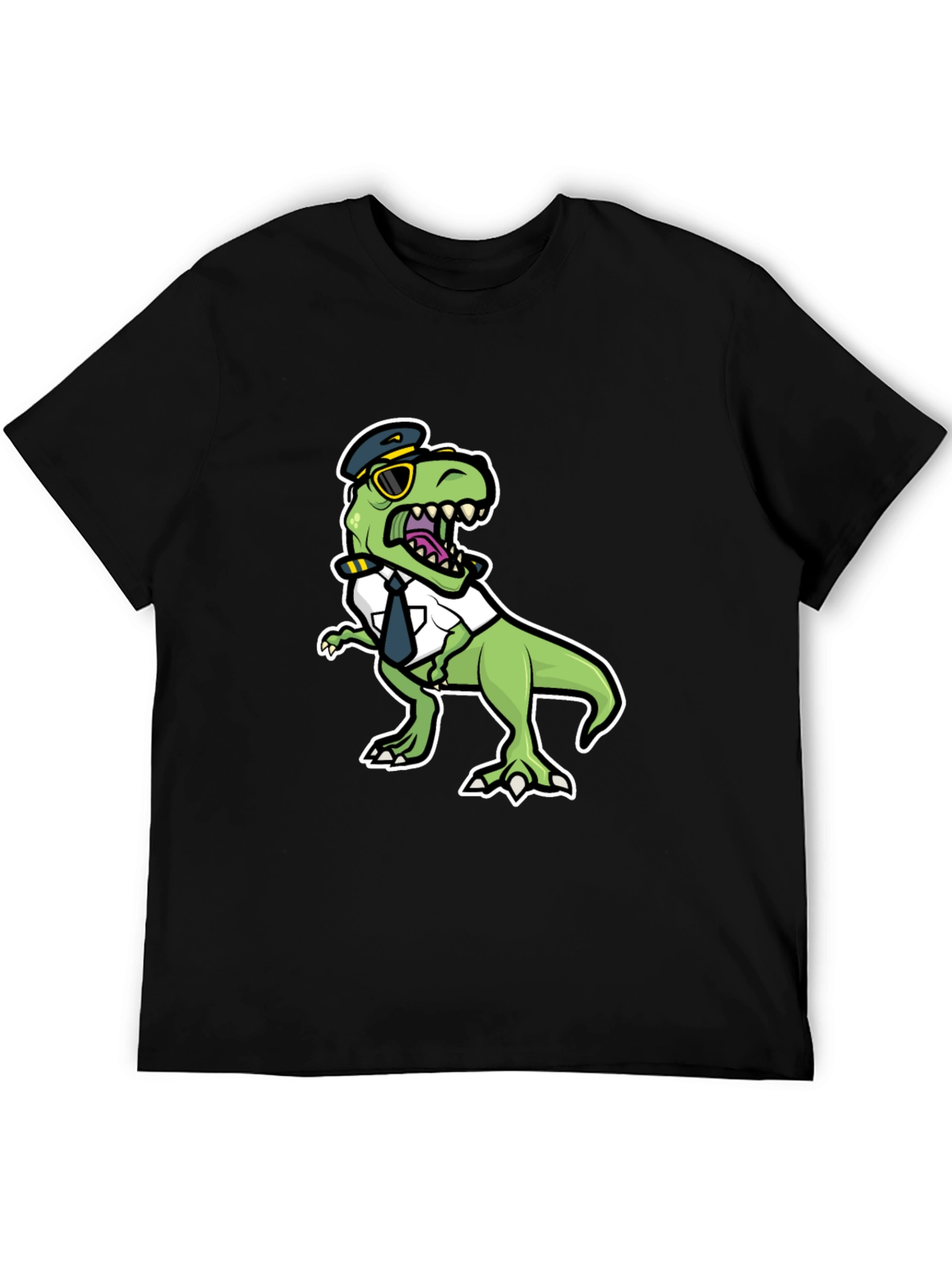 Black Pilot Dino T-Shirt - Funny Trex Aviation Tee view 5