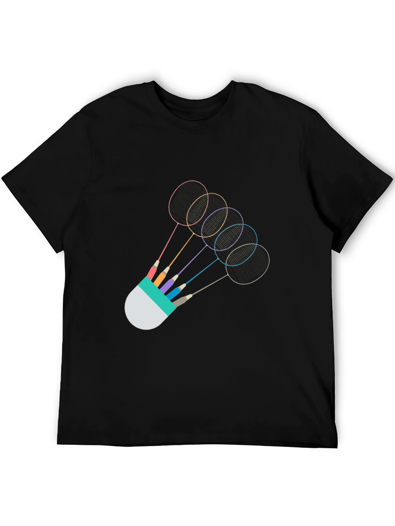 Black Badminton Rackets Graphic Tee - Unique Sportswear view 5