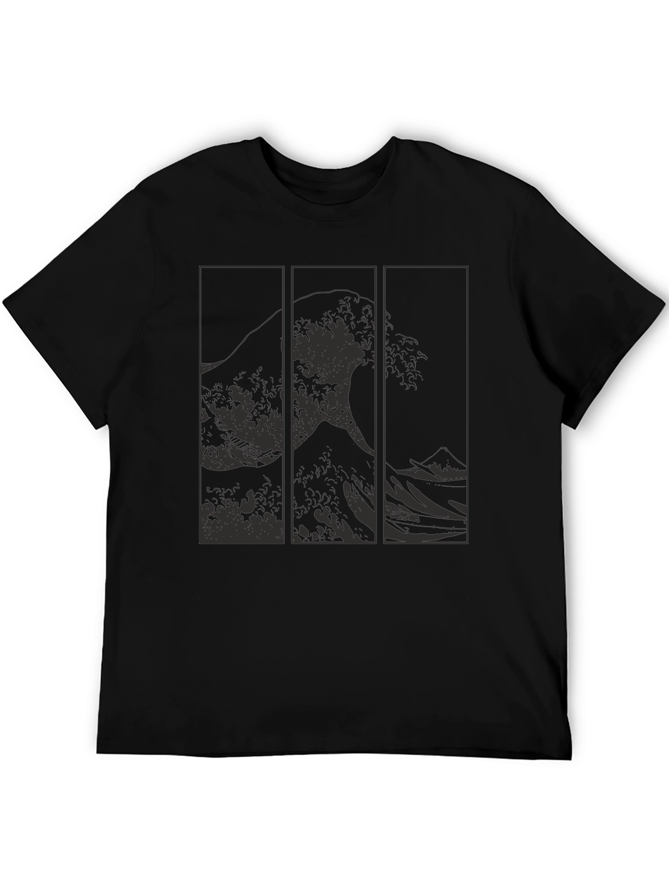 Black Great Wave Triptych Black T-Shirt - Artistic Style view 5