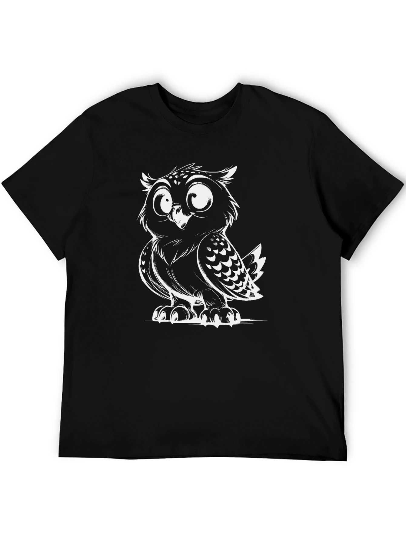 Black Cool Owl Graphic Tee - Black Cotton T-Shirt view 5