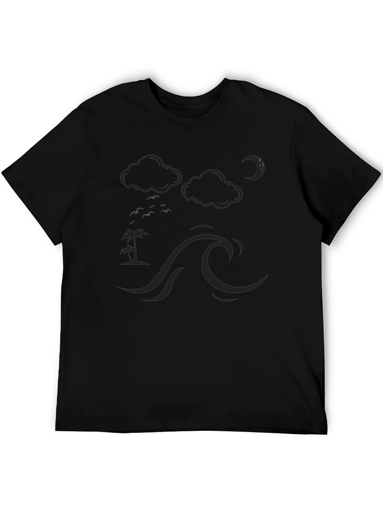 Black Night Waves Graphic Tee - Black Cotton view 5