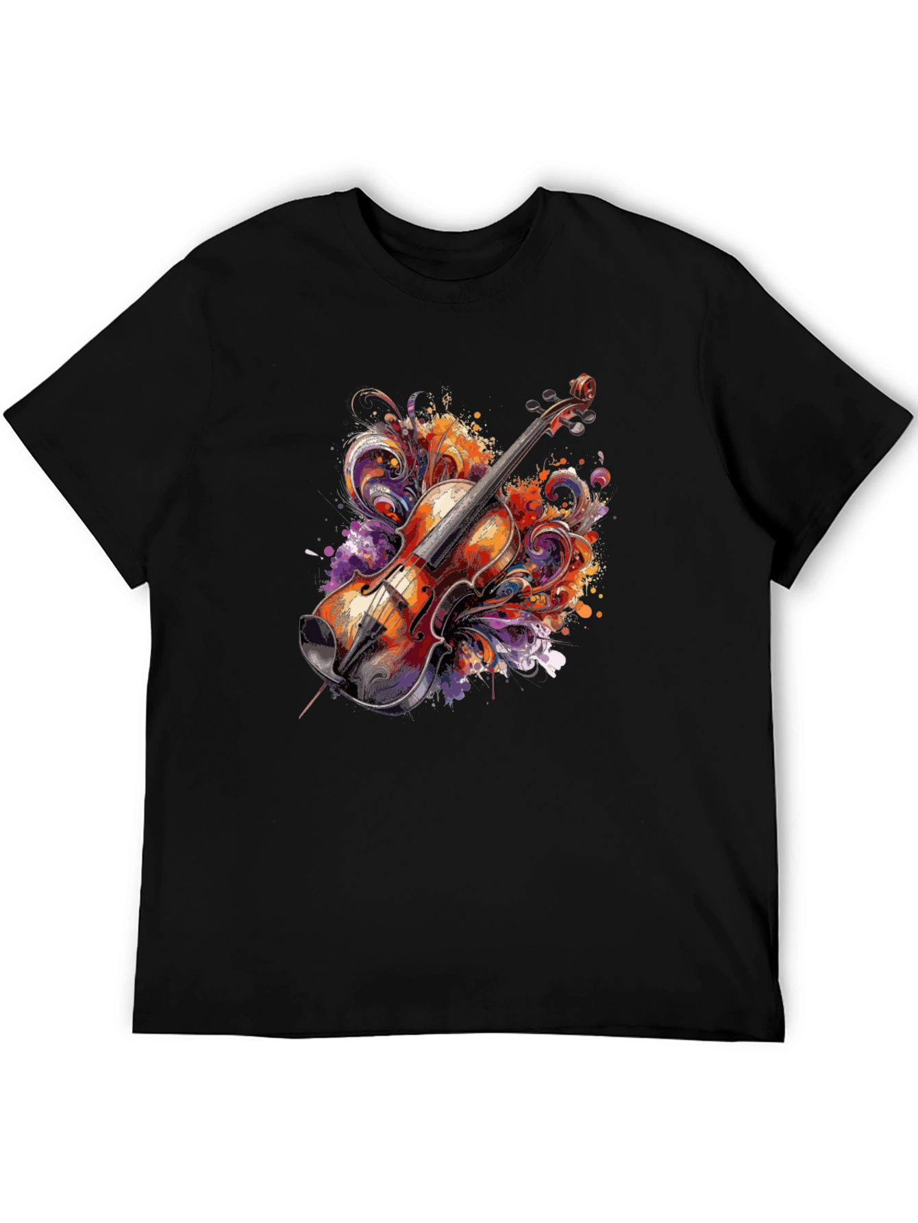 Black Musical Violin Graphic Tee - Artsy Black T-Shirt view 5