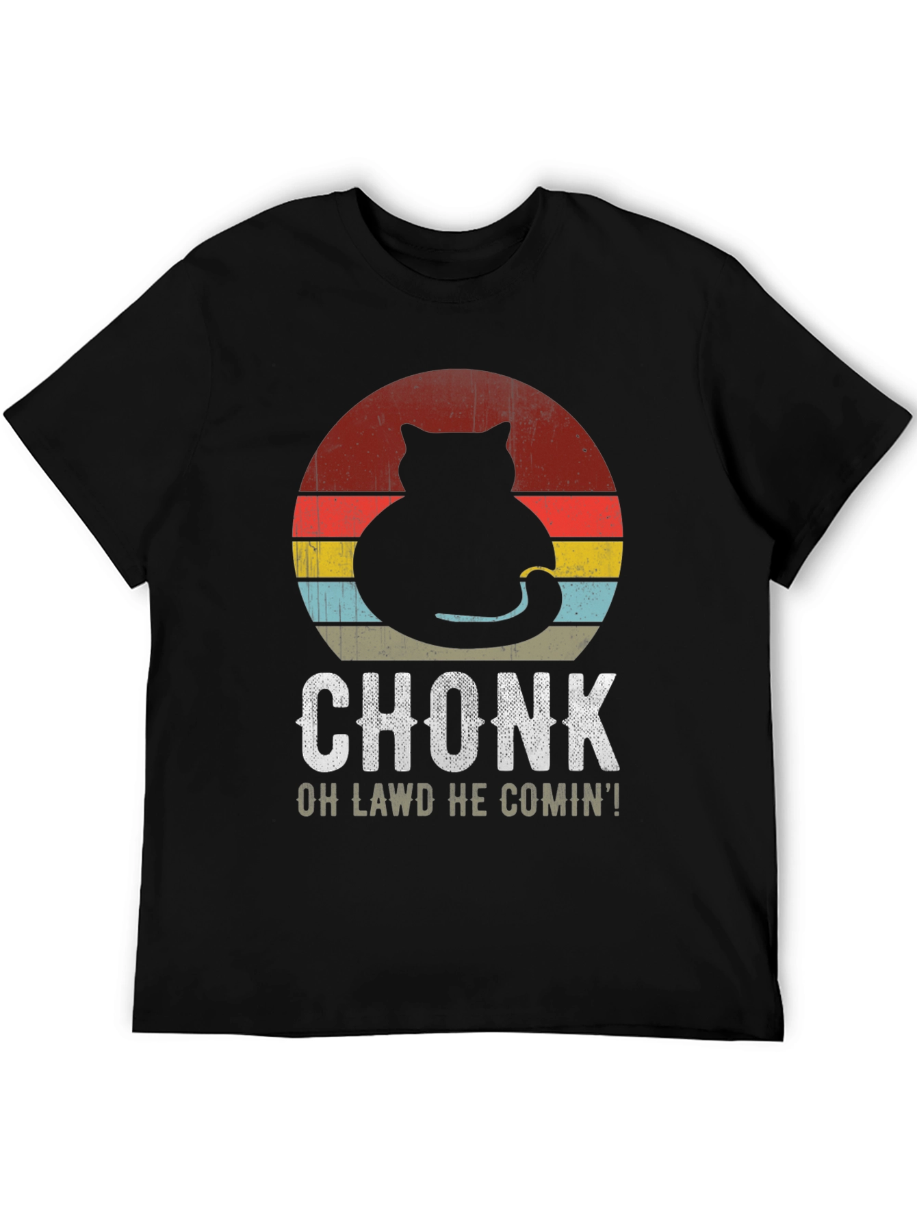 Black Chonk Cat Retro T-Shirt: Oh Lawd He Comin'! view 5