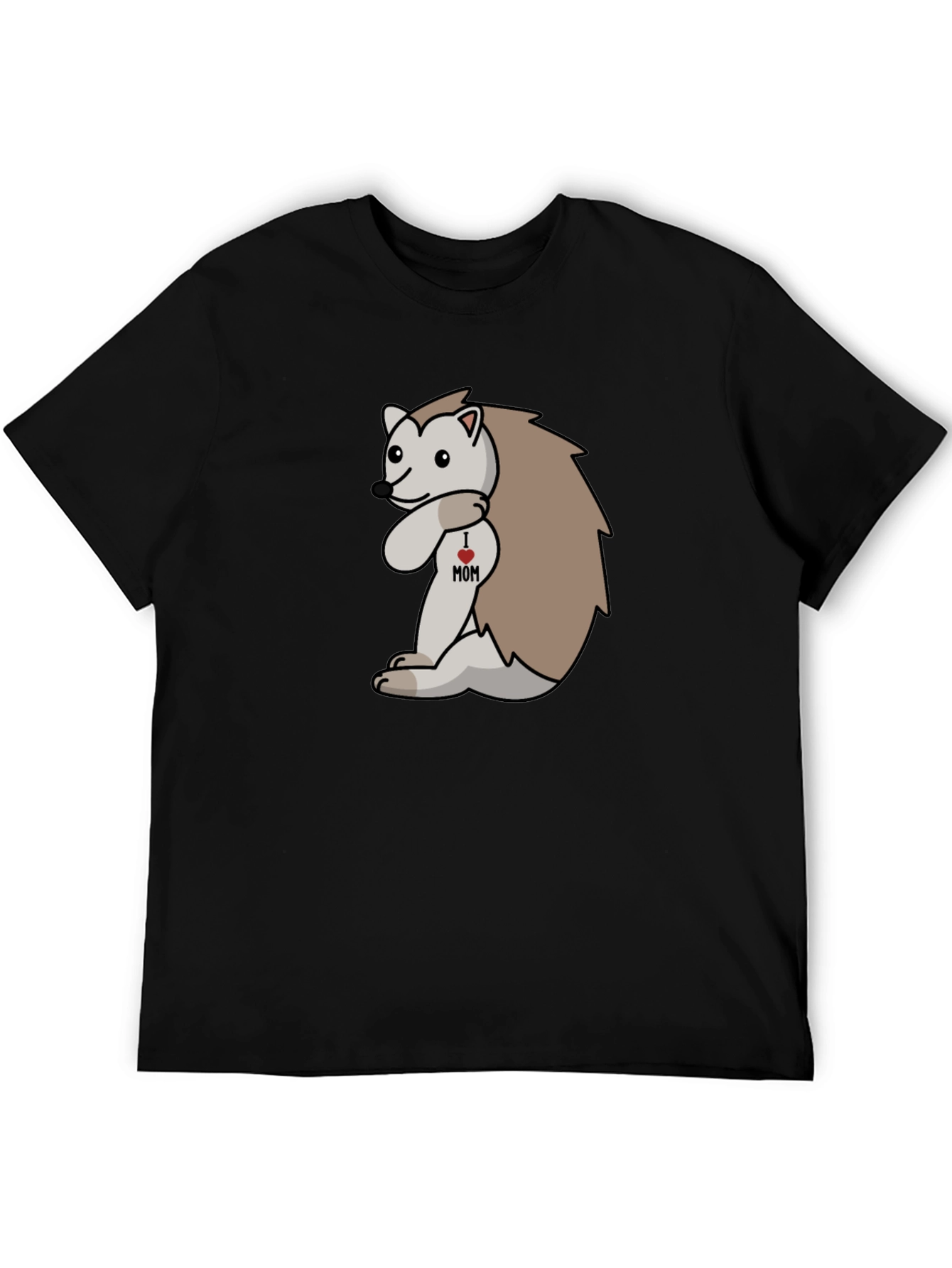 Black I Heart Mom Hedgehog Black T-Shirt view 5