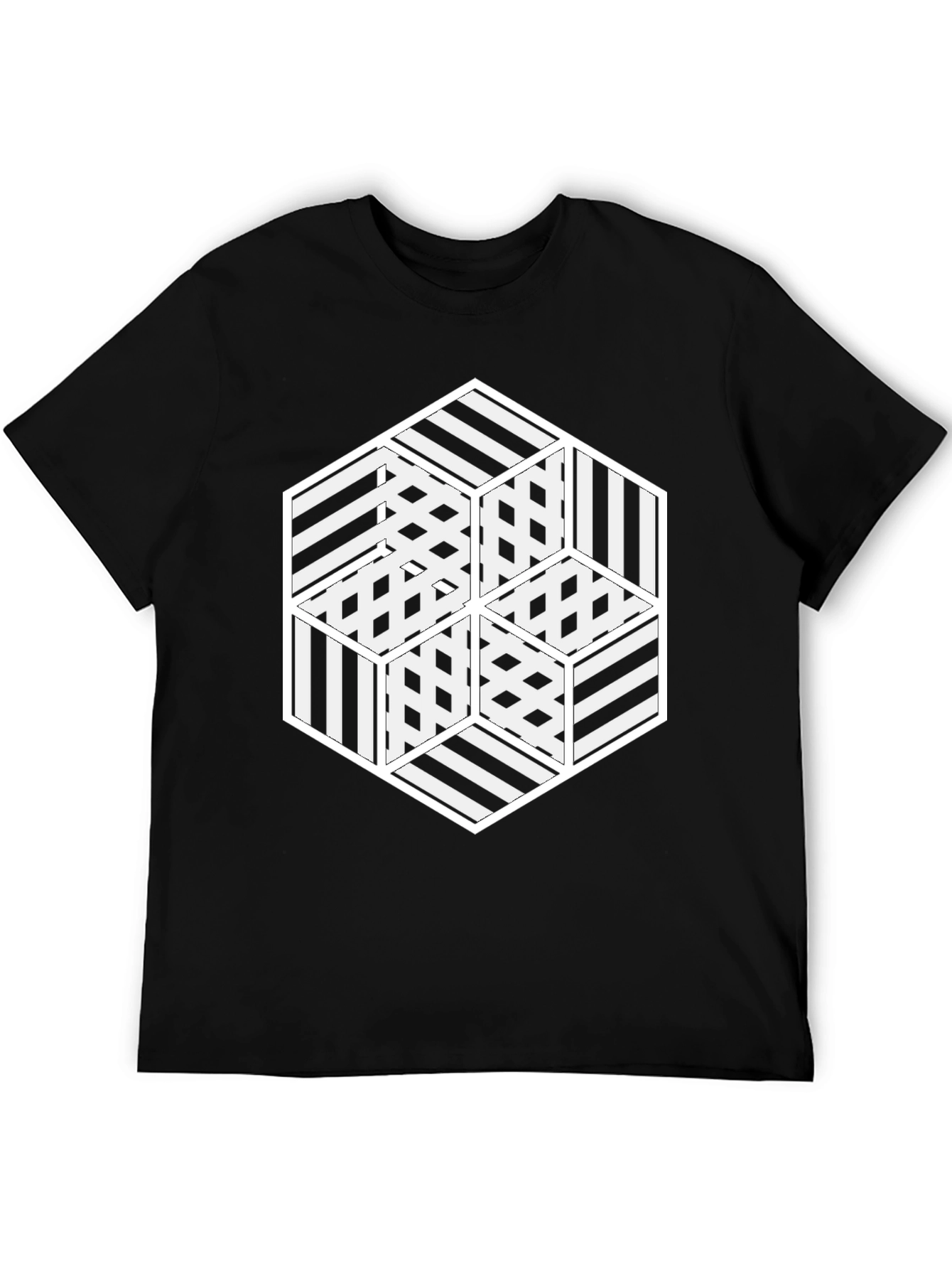 Black Optical Illusion Hexagon Graphic Tee view 5
