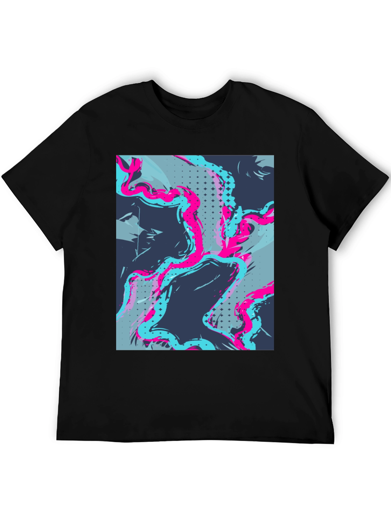 Black Abstract Graphic Print Men's Black Tee view 5