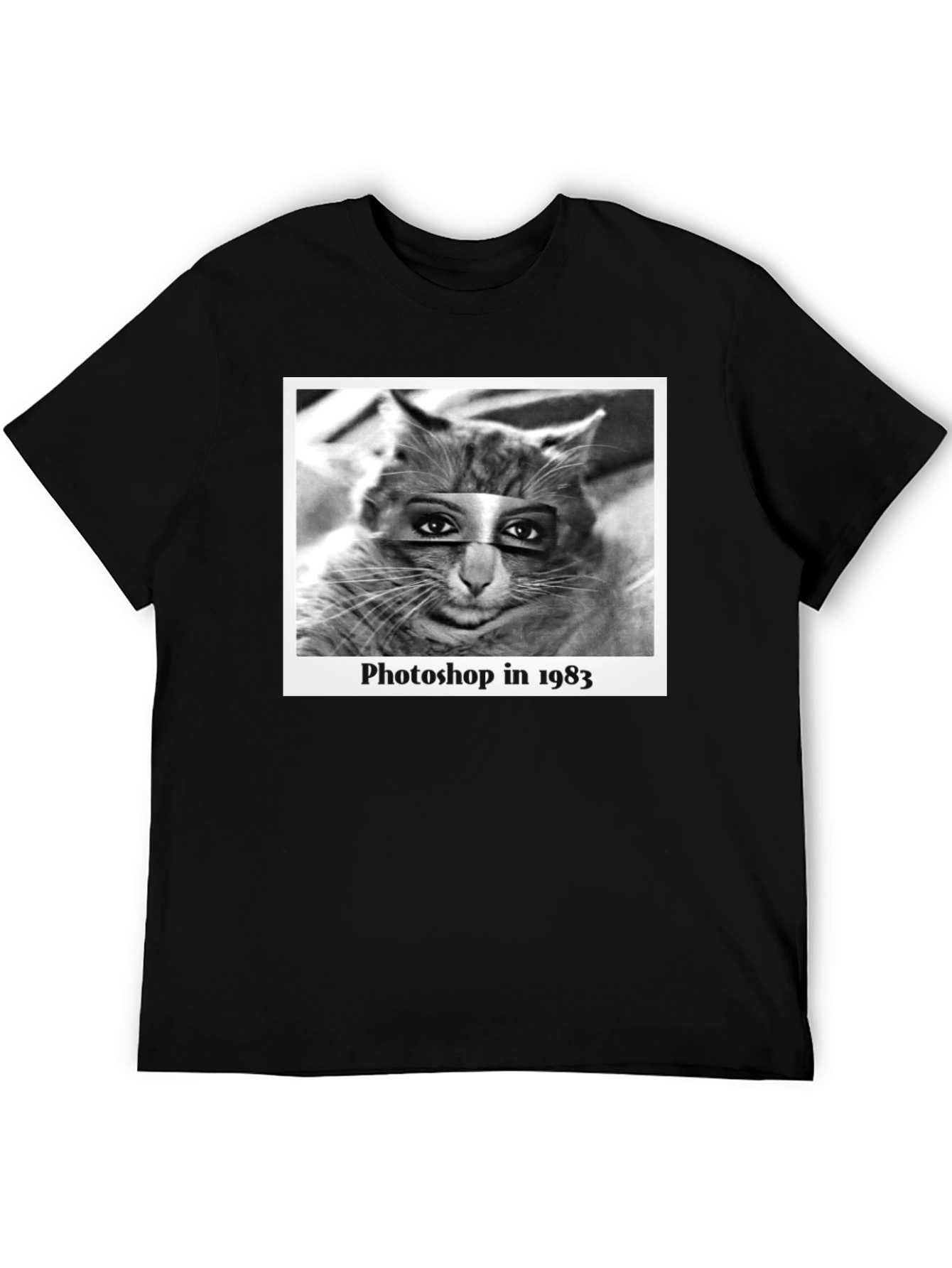 Black Retro Cat Photoshop T-Shirt view 5
