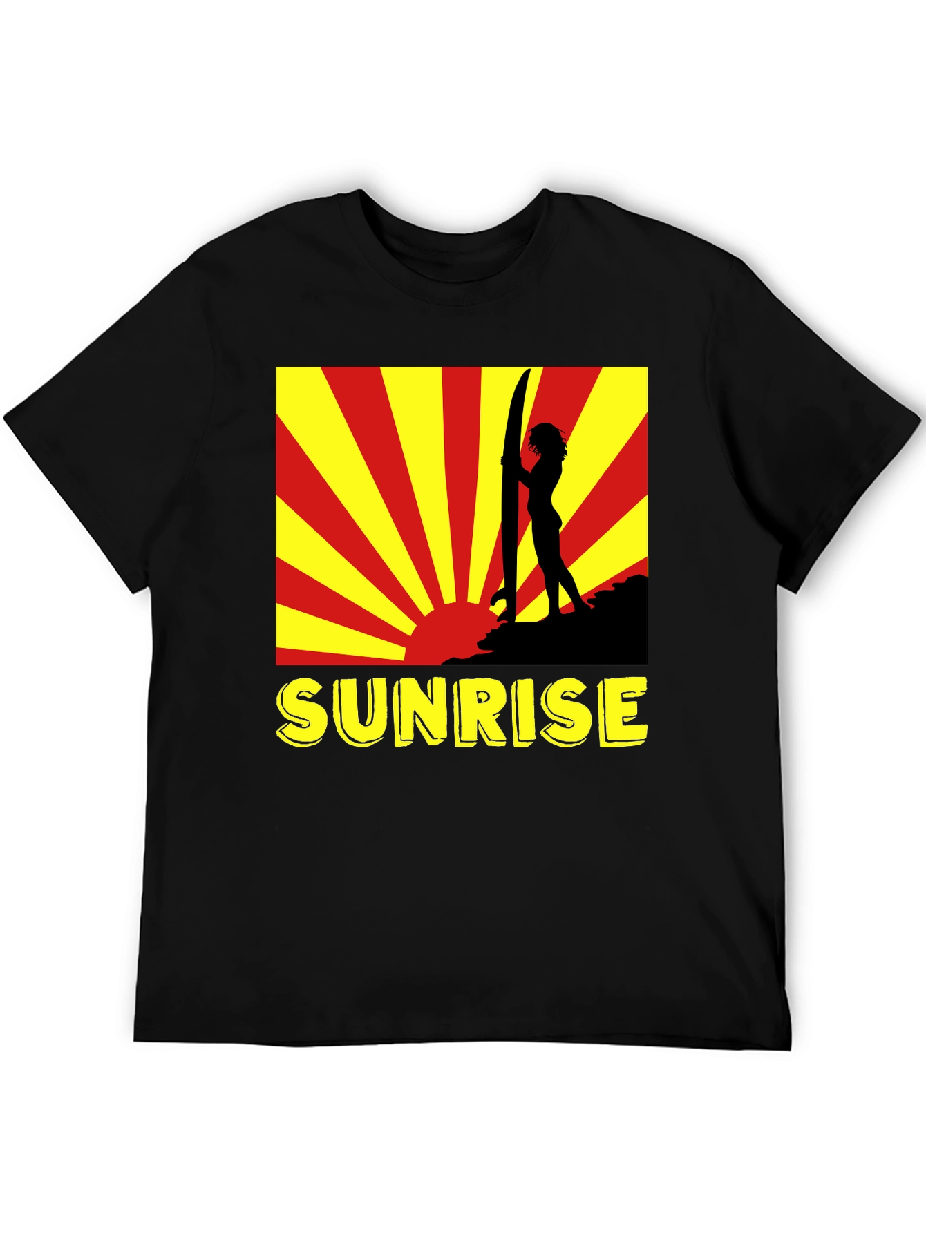 Black Sunrise Surfer Graphic Tee - Black Cotton T-Shirt view 5