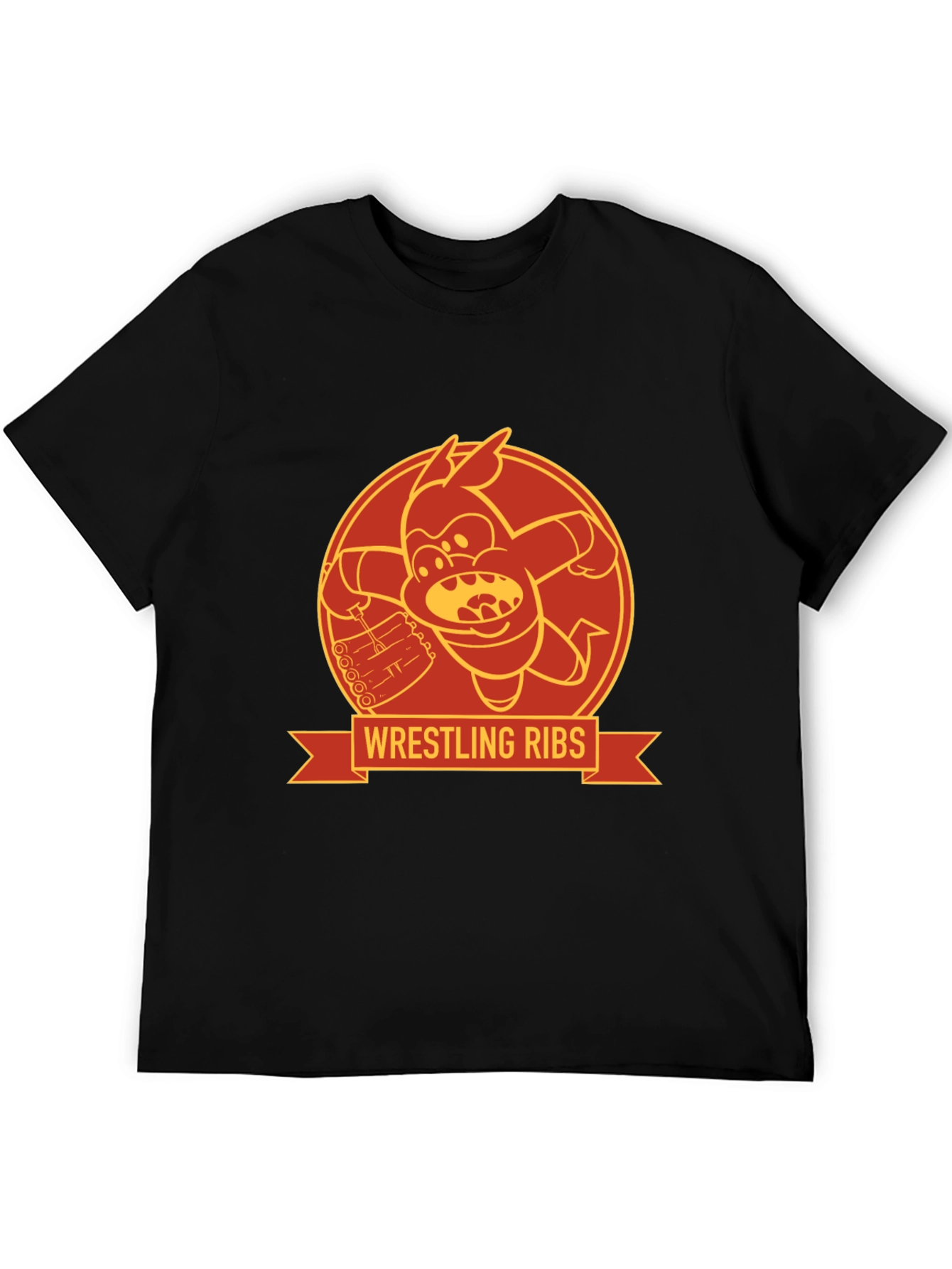 Black Wrestling Ribs Funny Cartoon Graphic Tee view 5