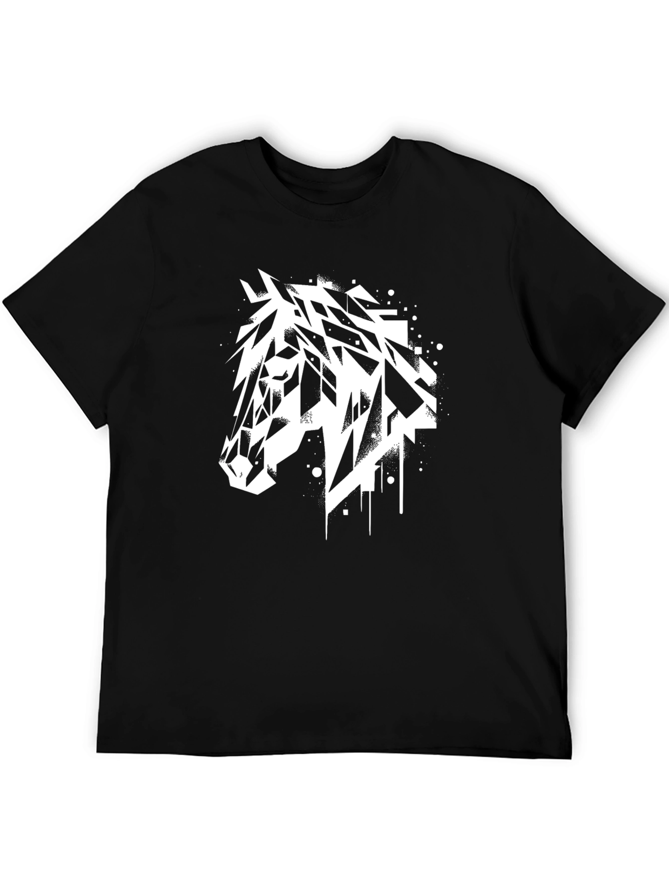 Black Geometric Horse Tee - Black Graphic T-Shirt view 5