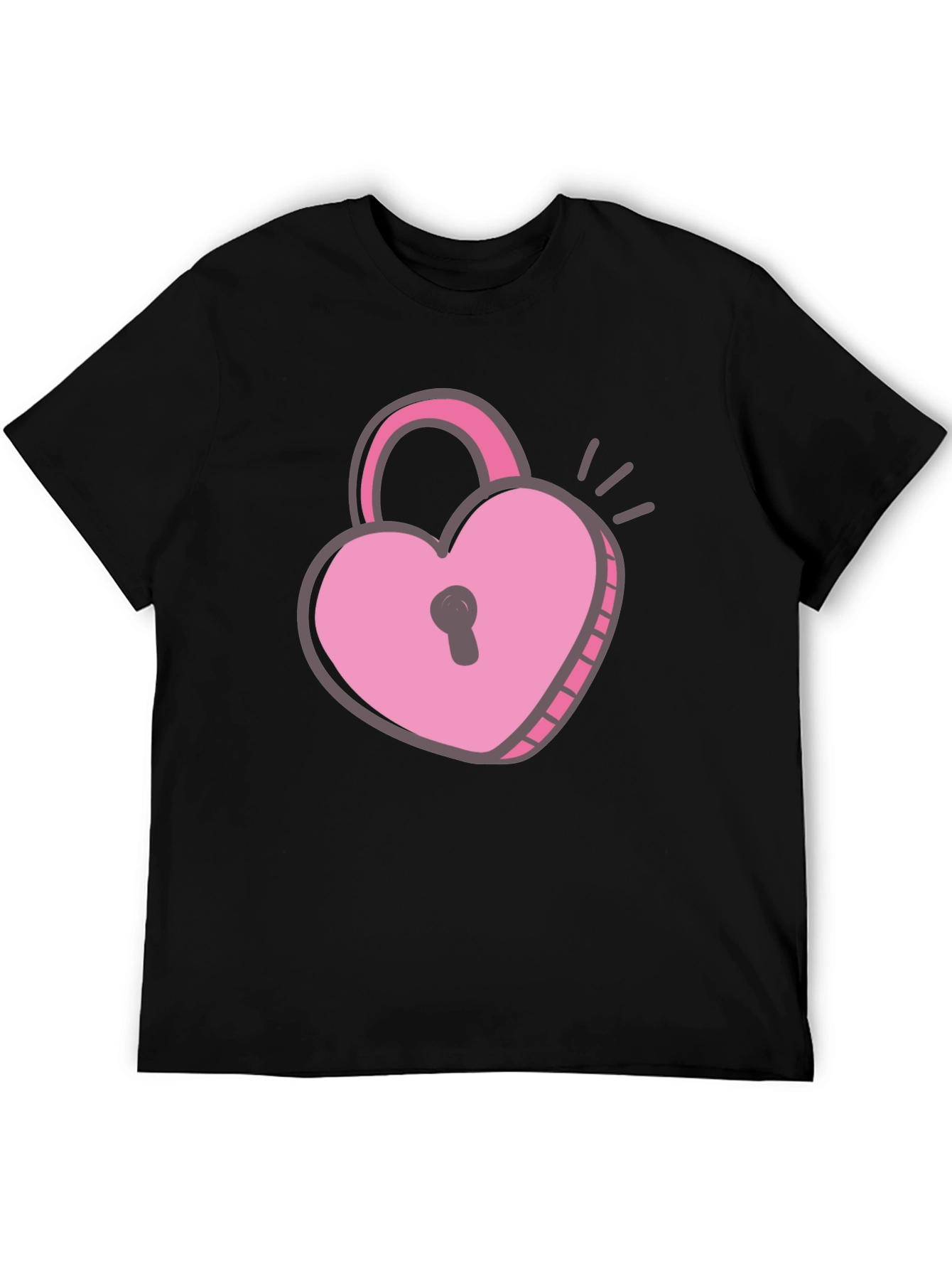 Black Heart Lock T-Shirt - Black Cotton Valentine's Day Tee view 5