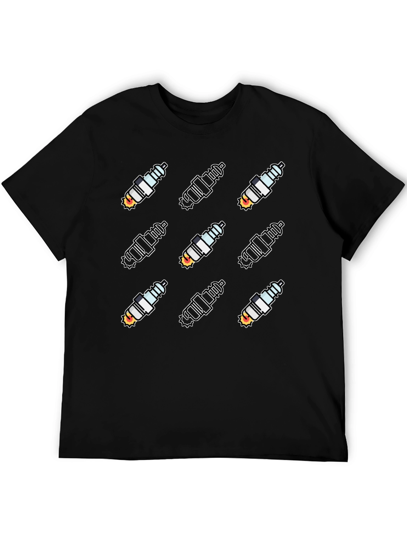 Black Spark Plug Pattern Black T-Shirt view 5