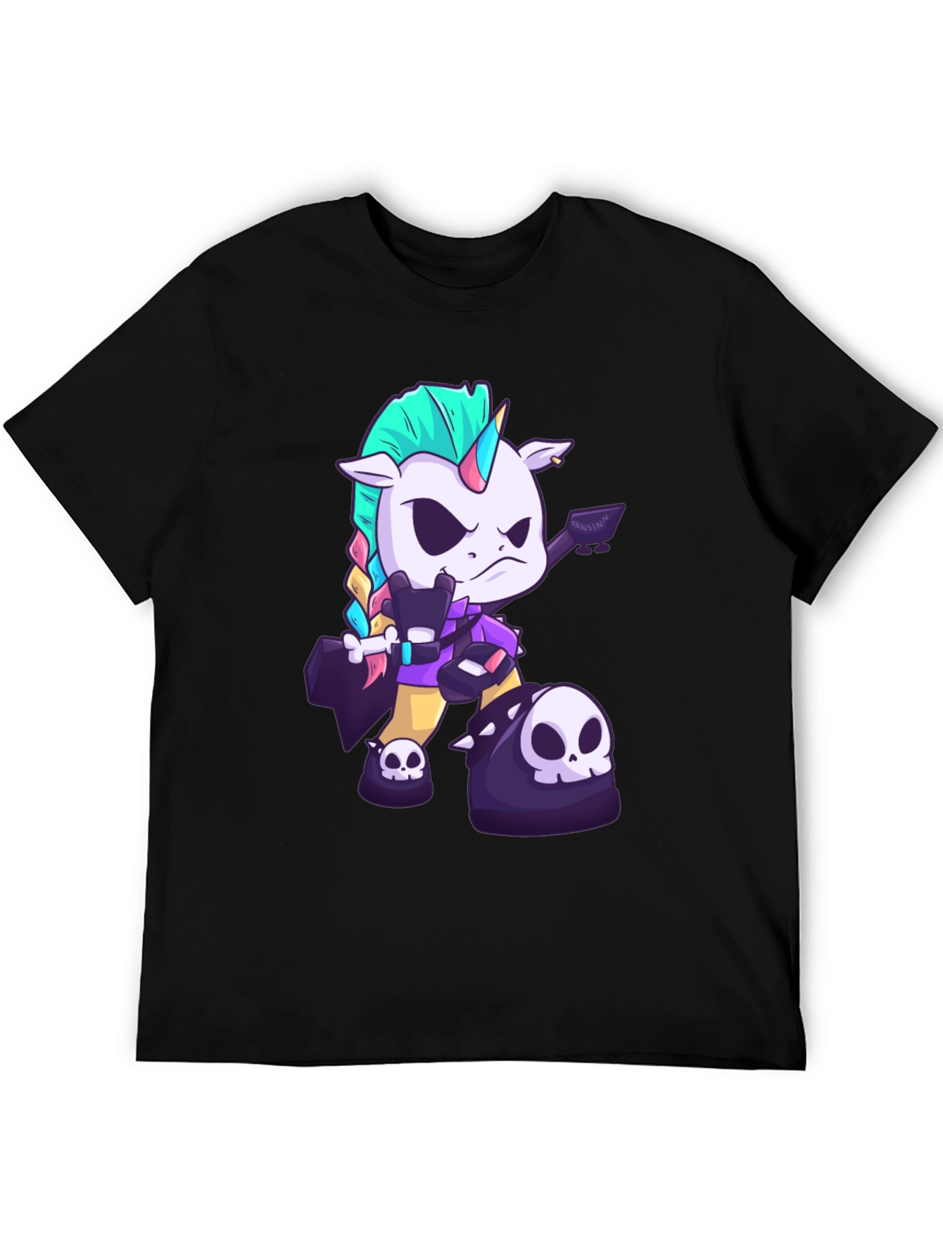 Black Edgy Unicorn Graphic Tee - Black Cotton T-Shirt view 5