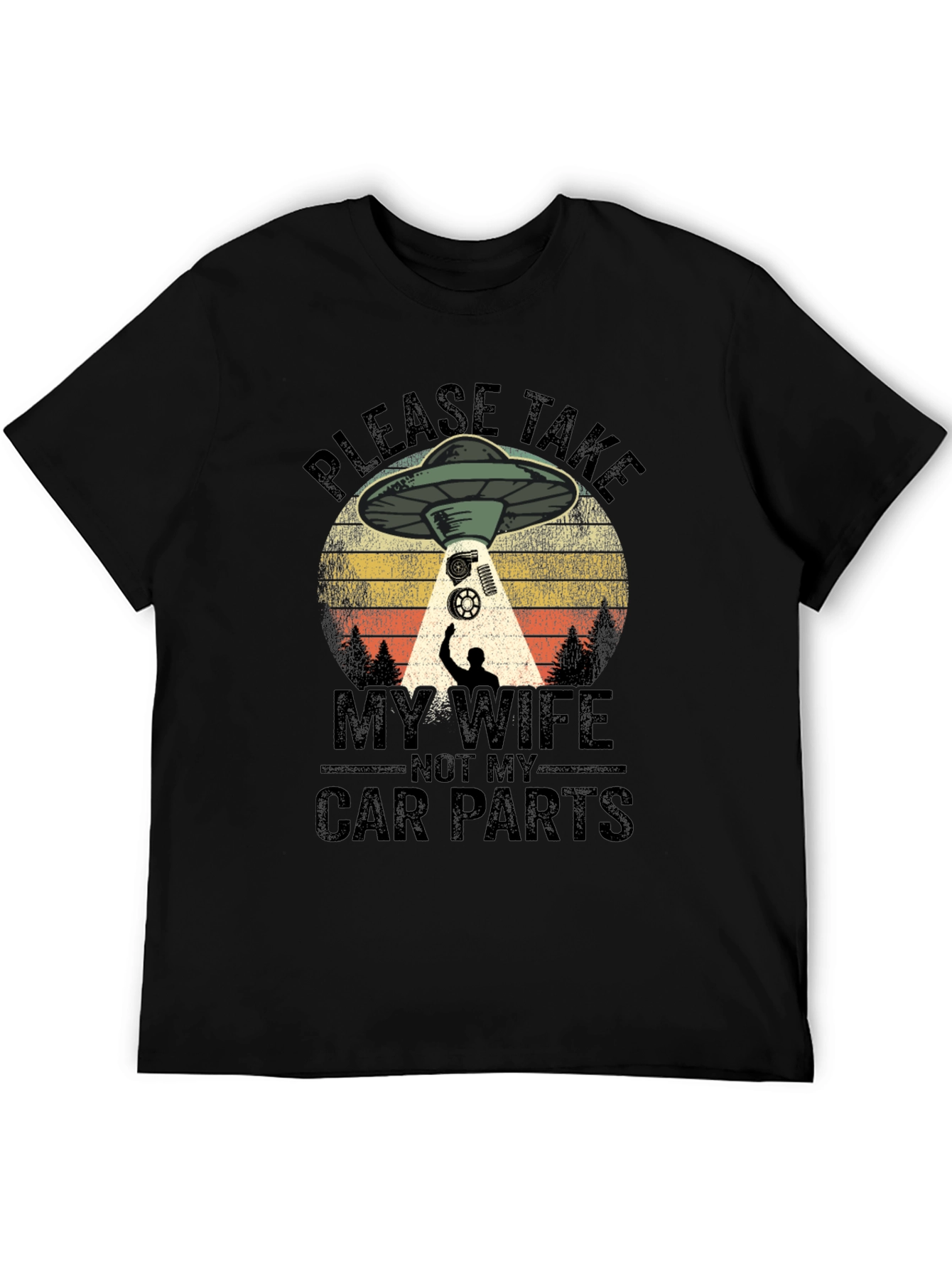 Black Funny Alien Abduction Car Parts Men's T-Shirt view 5
