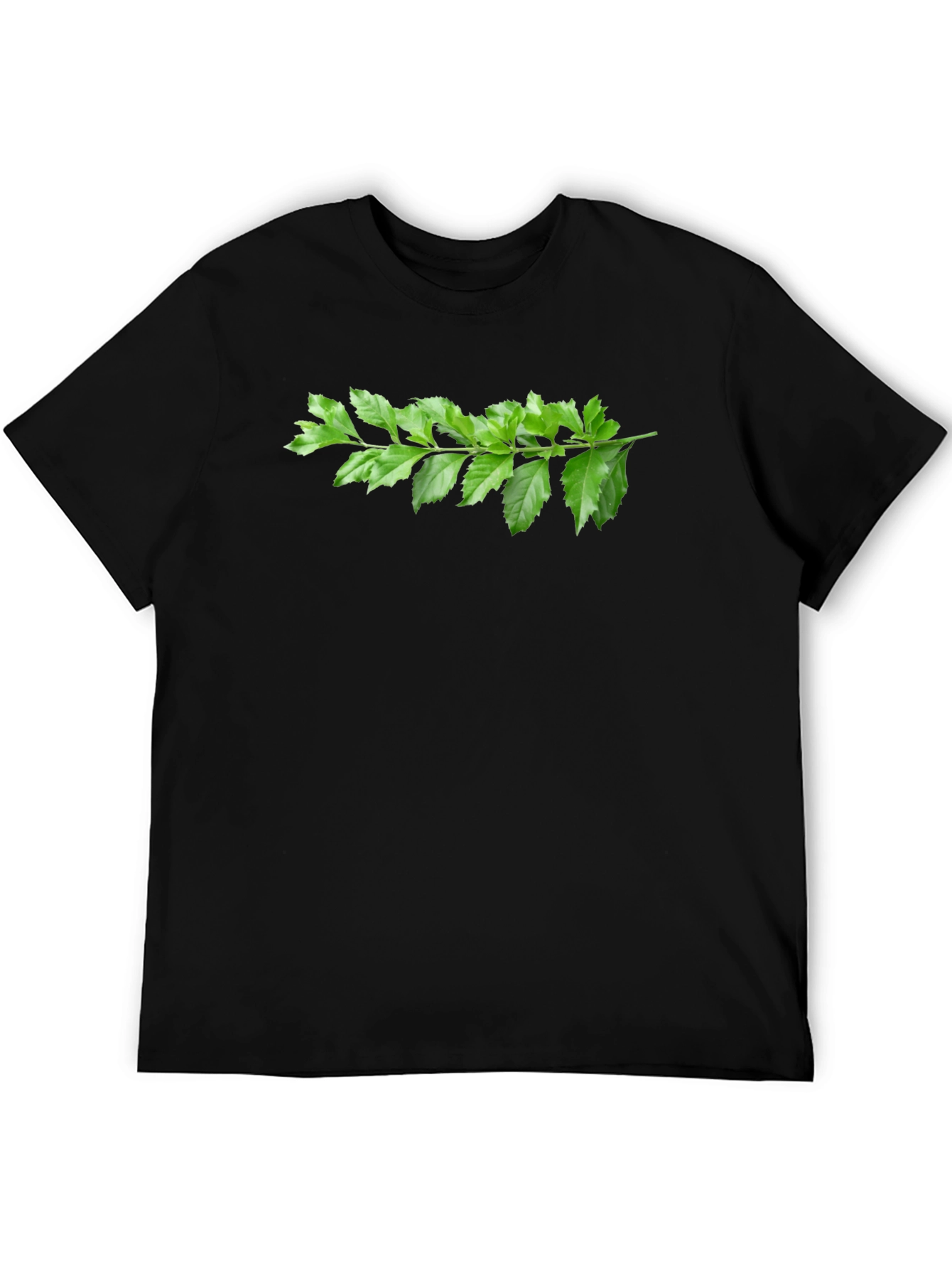 Black Green Branch Print Black T-Shirt view 5