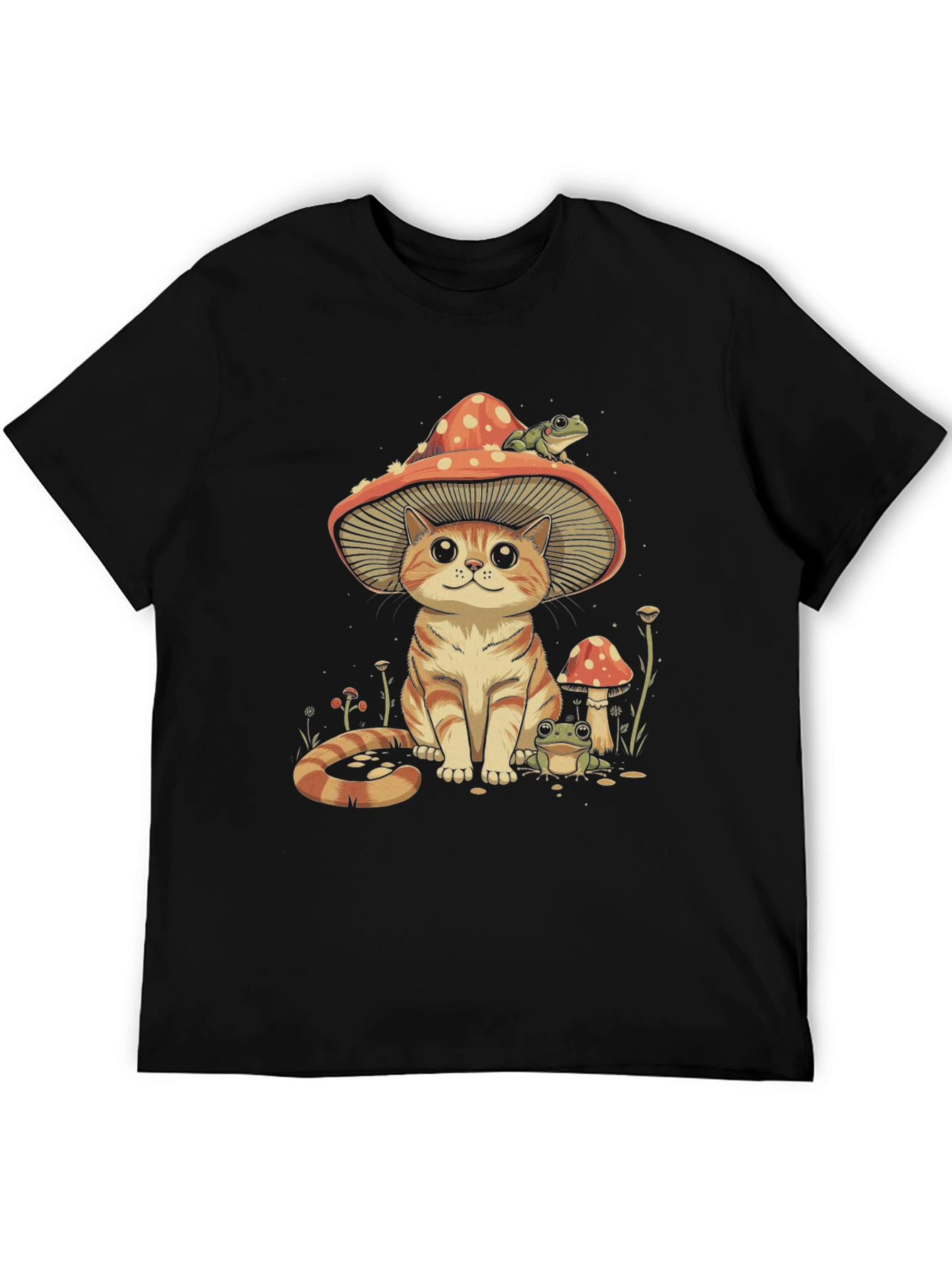 Black Mushroom Cat & Frog T-Shirt view 5