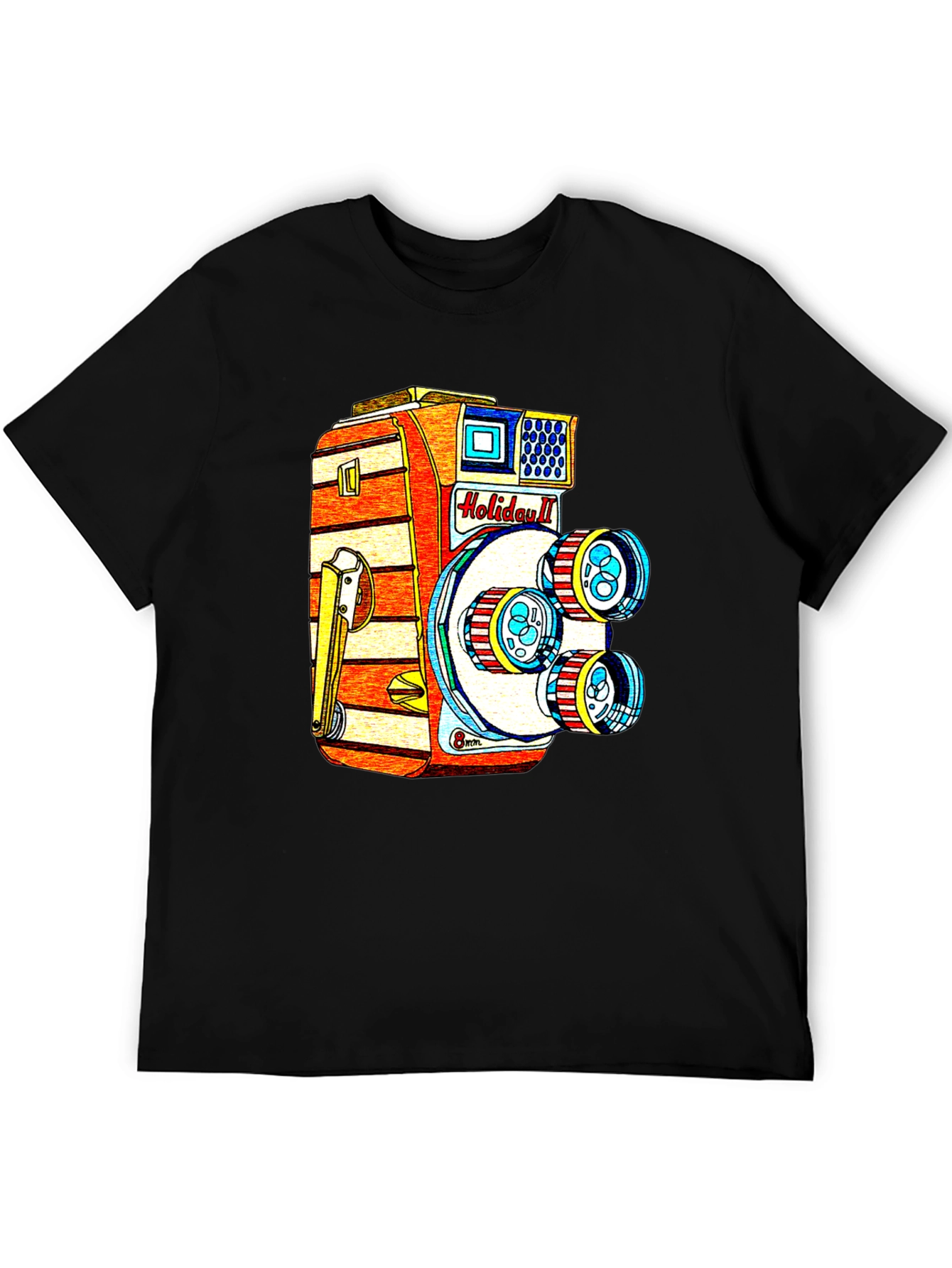 Black Retro Holiday II Camera Graphic T-Shirt view 5