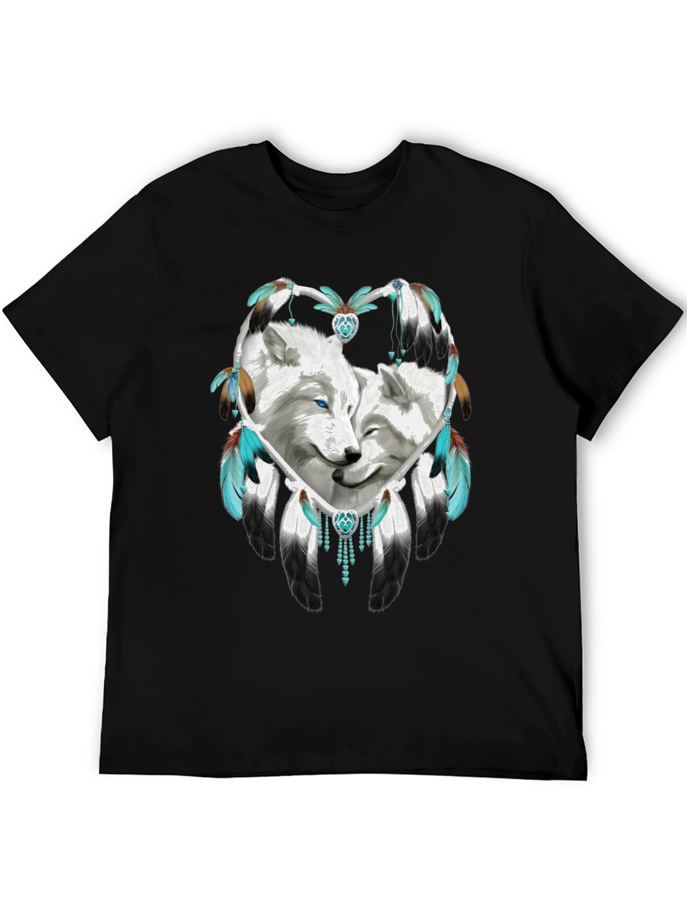 Black Wolf Dreamcatcher Graphic Tee - Black Cotton Blend Shirt view 5