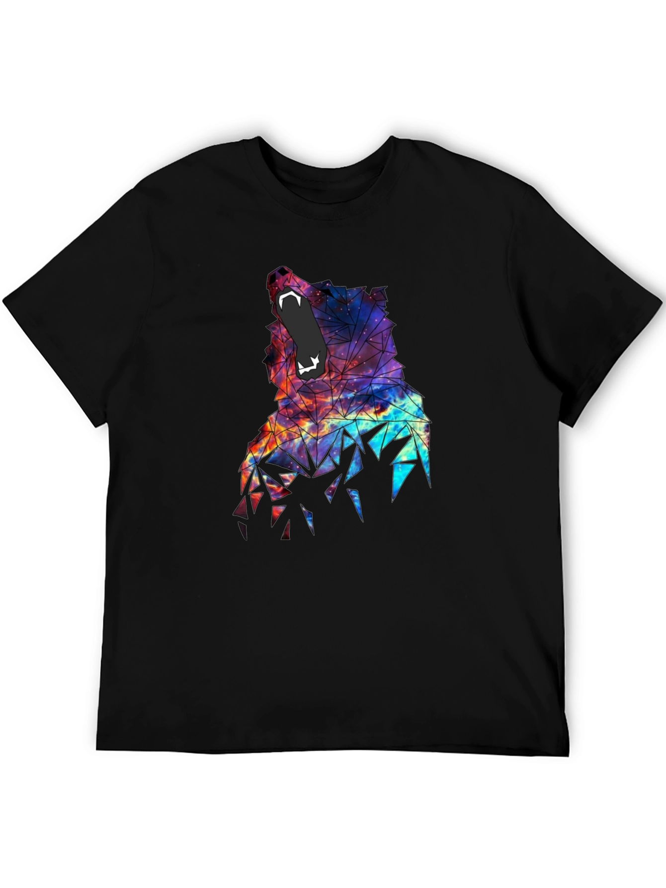 Black Geometric Wolf Galaxy T-Shirt - Unique Design view 5