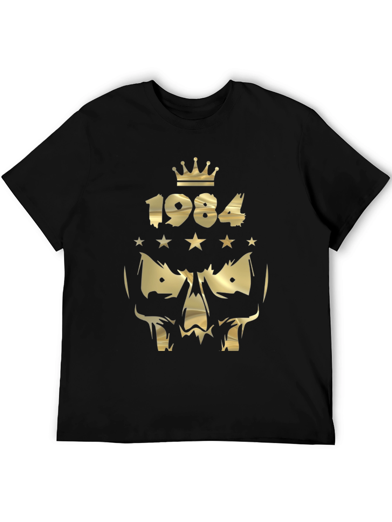 Black 1984 Skull Graphic T-Shirt - Gold Print Design view 5