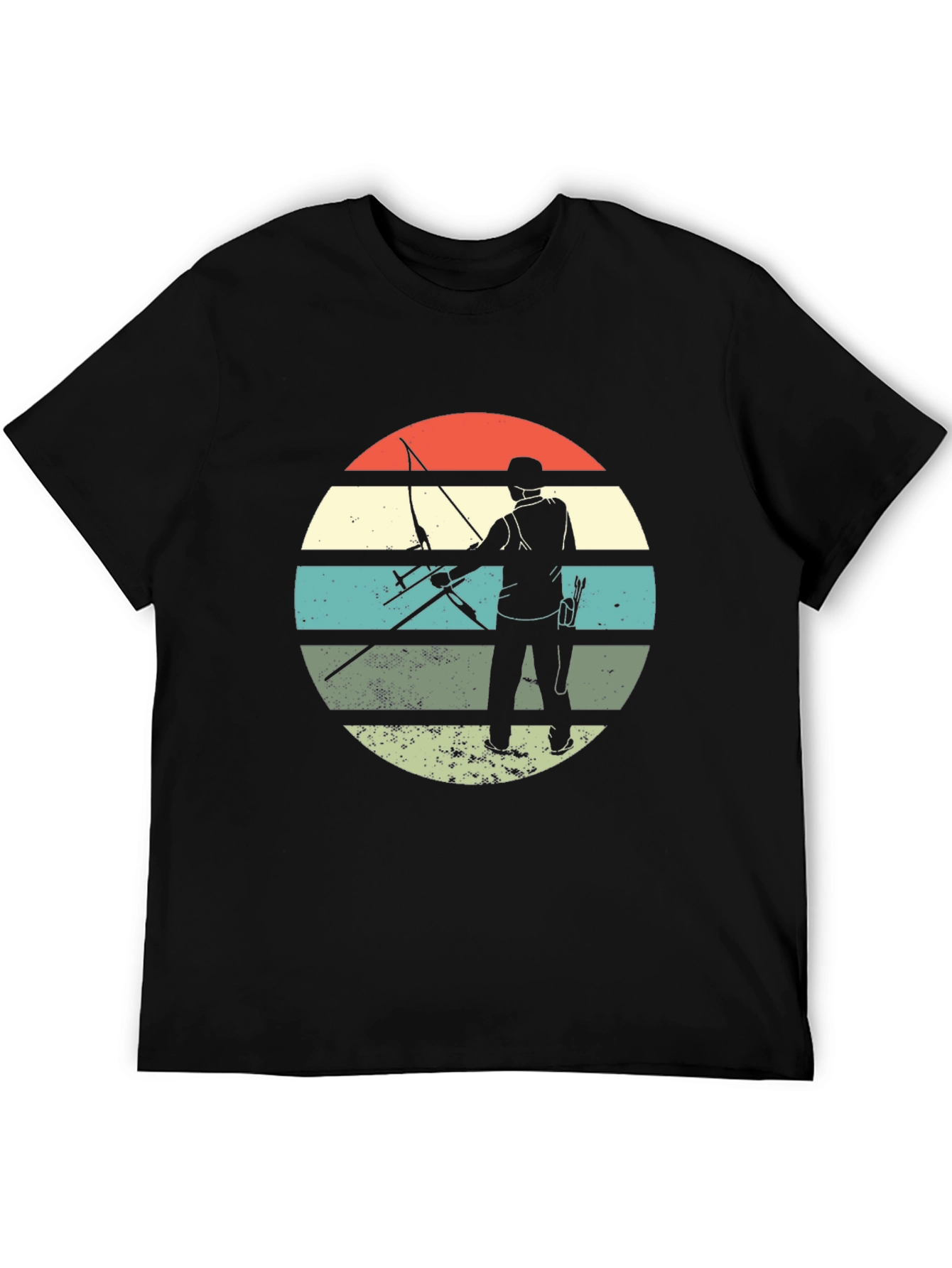 Black Archery Silhouette Retro Style T-Shirt view 5