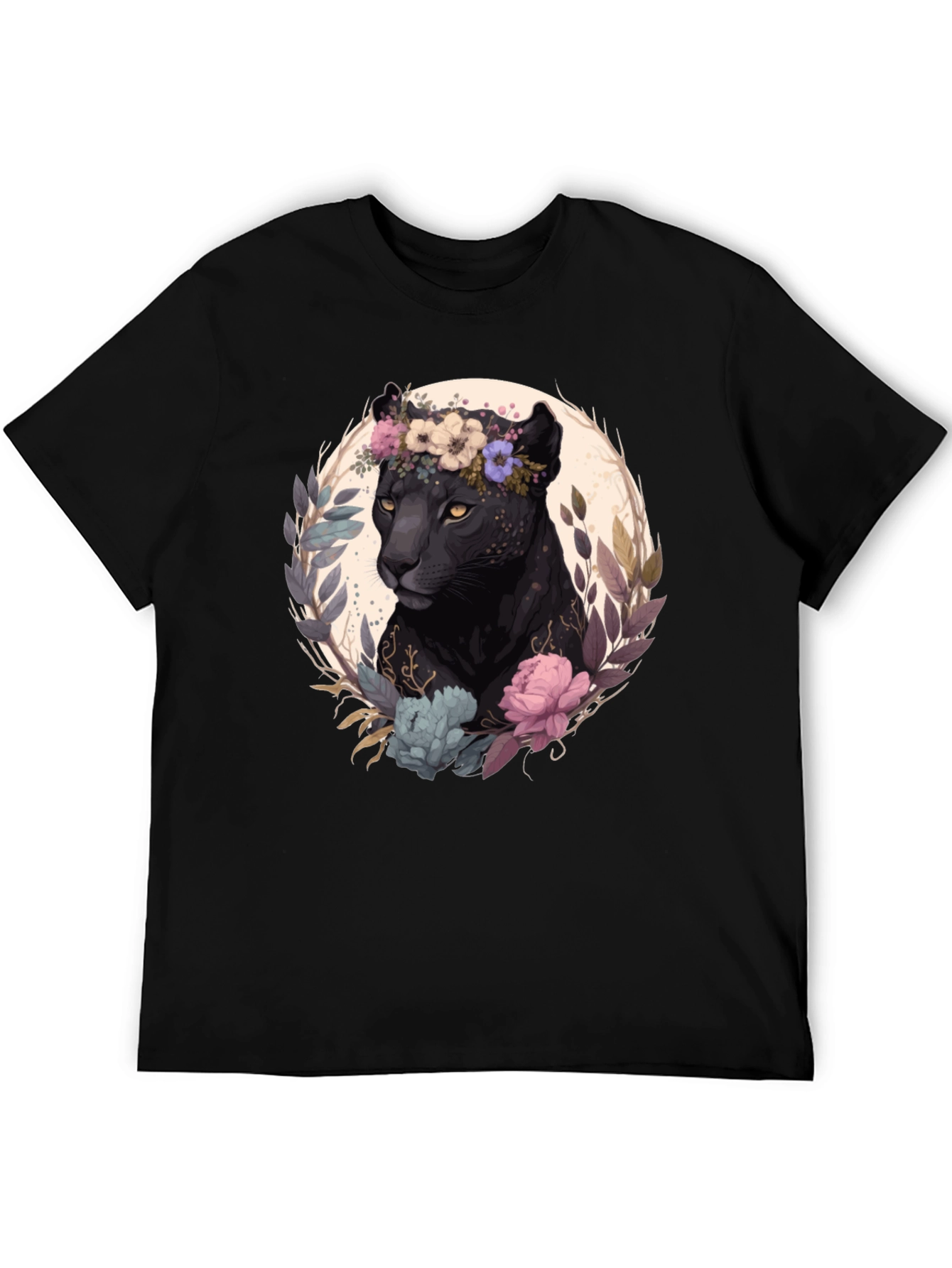 Black Black Panther Floral Wreath Graphic Tee view 5