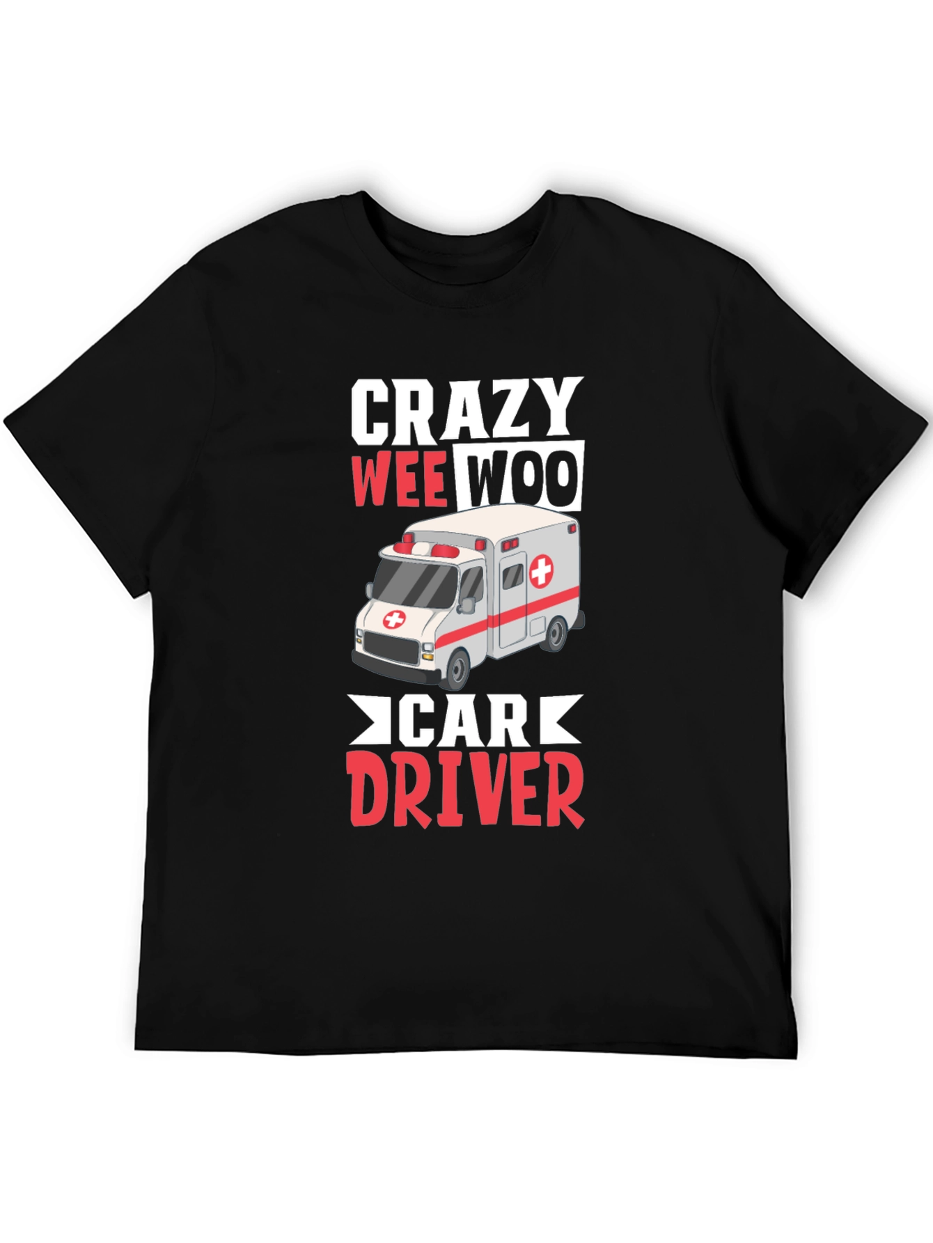 Black Crazy Wee Woo Car Driver T-Shirt view 5