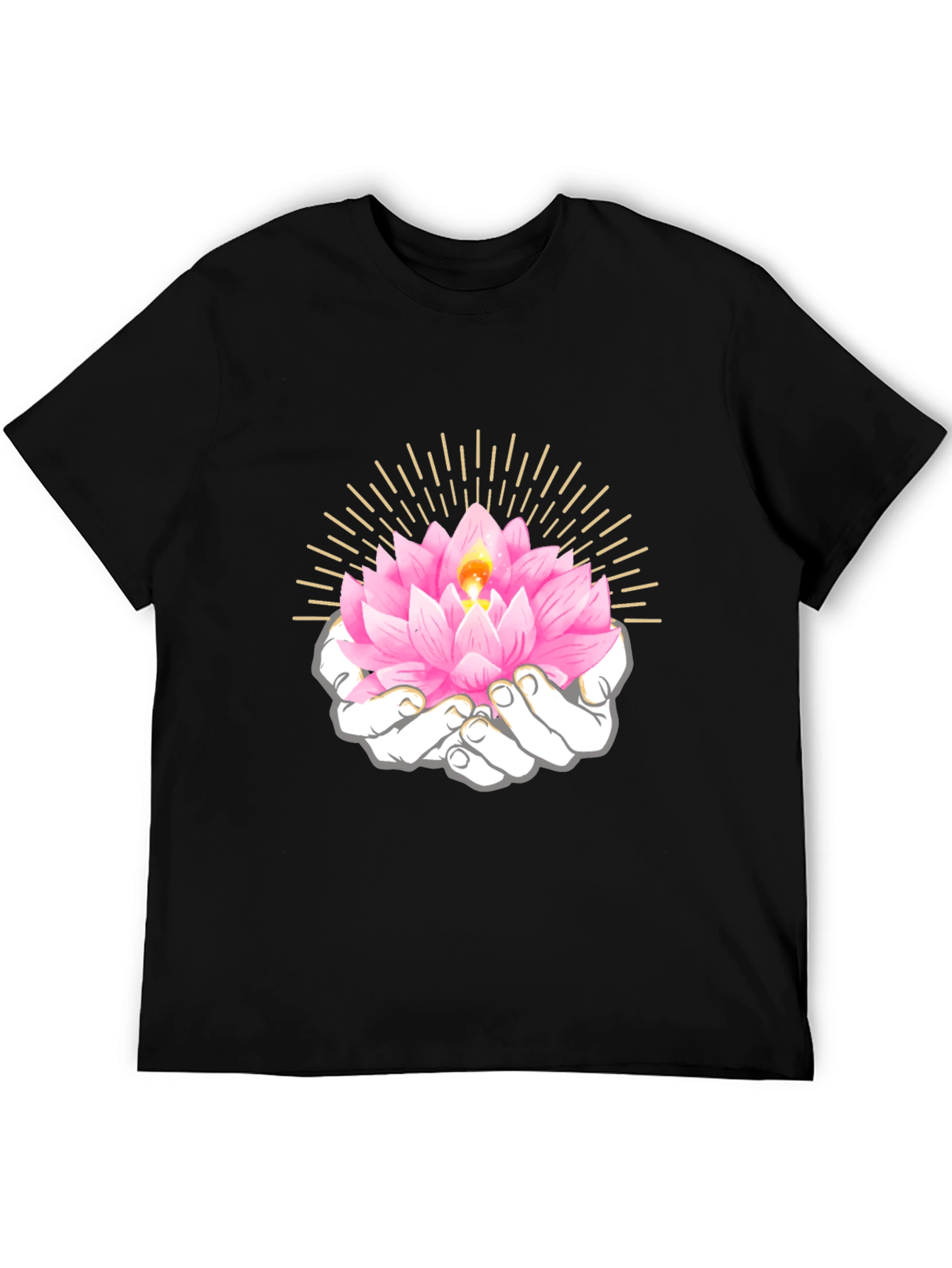 Black Lotus Flower in Hands Graphic T-Shirt view 5