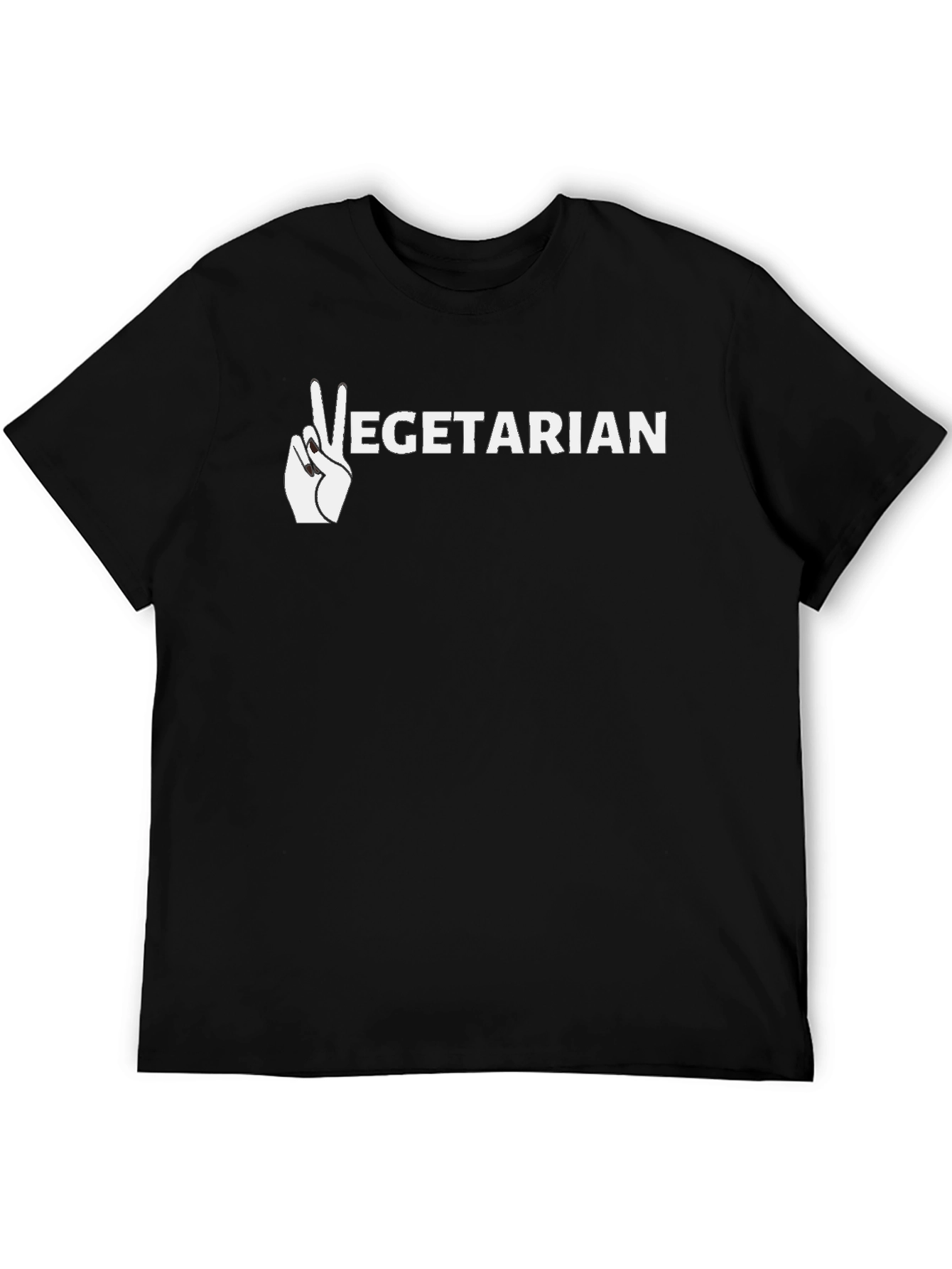 Black Vegetarian Peace Sign Graphic T-Shirt view 5