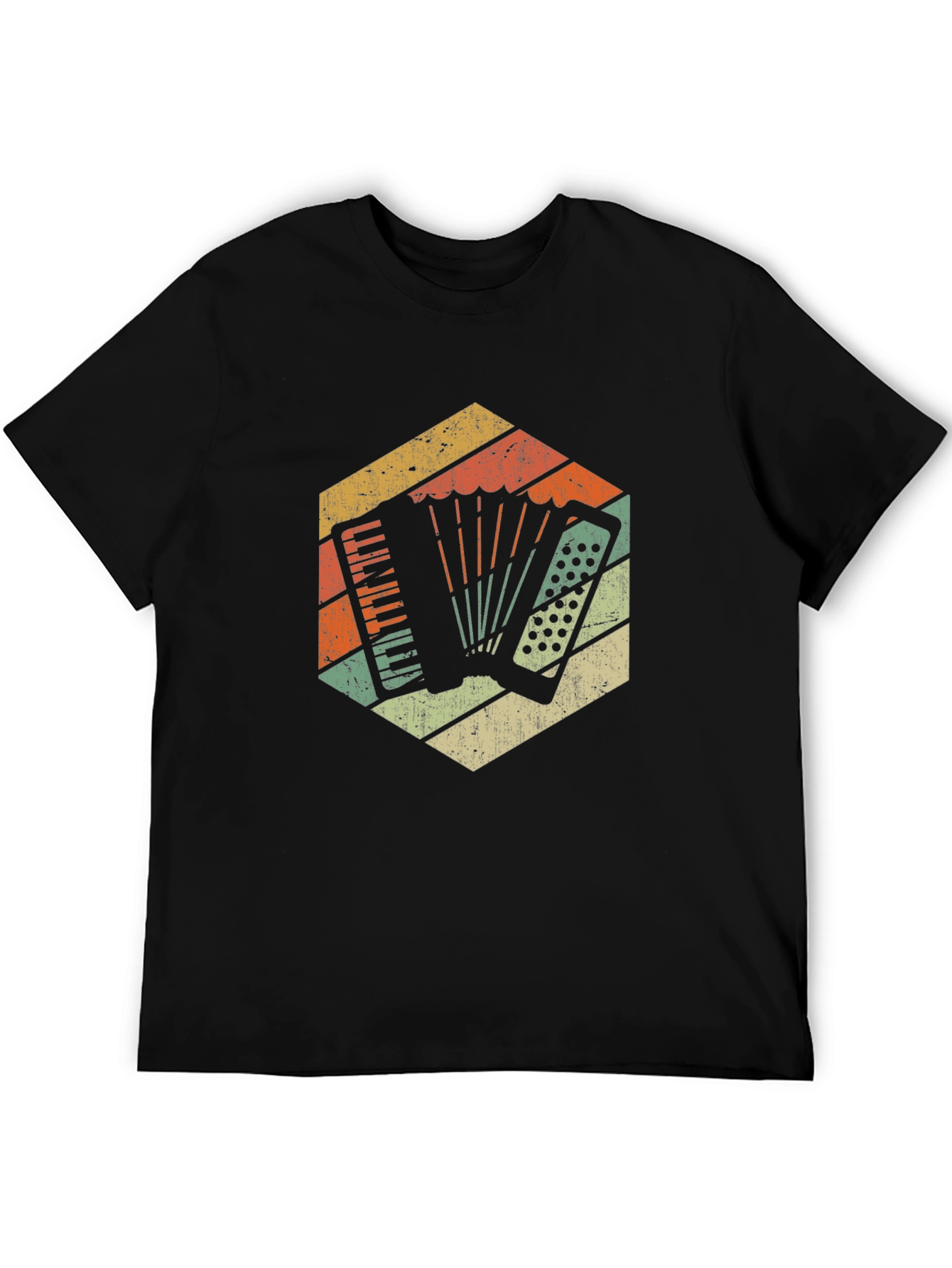 Black Vintage Accordion Retro Style T-Shirt view 5