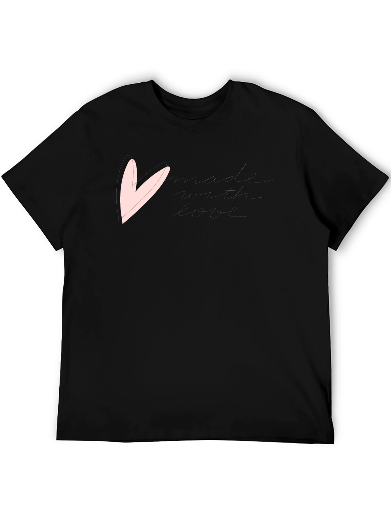 Black Men's Black T-Shirt with Pink Heart Graphic view 5