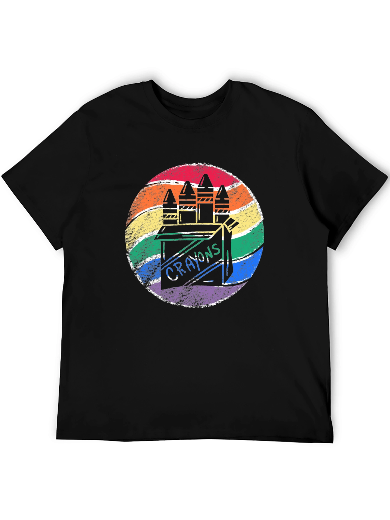 Black Retro Rainbow Crayon Box T-Shirt view 5