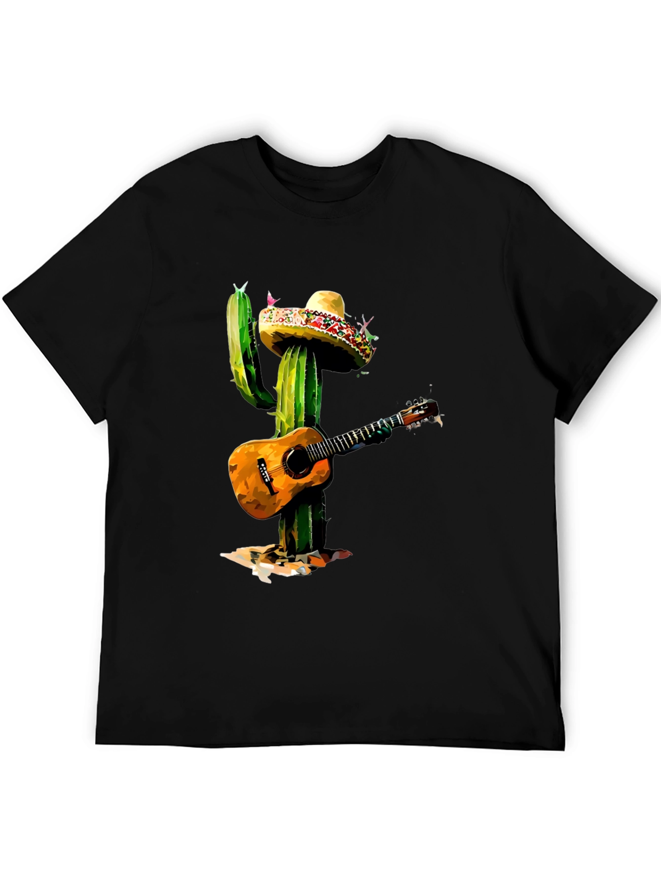 Black Cactus Mariachi T-Shirt - Guitar Playing Desert Plant Tee view 5