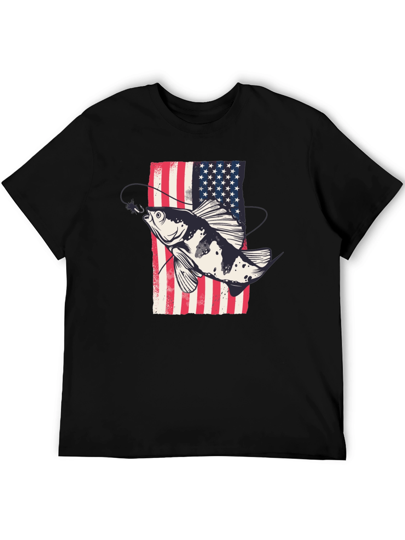 Black American Flag Fish Graphic Tee - Patriotic Angler Shirt view 5