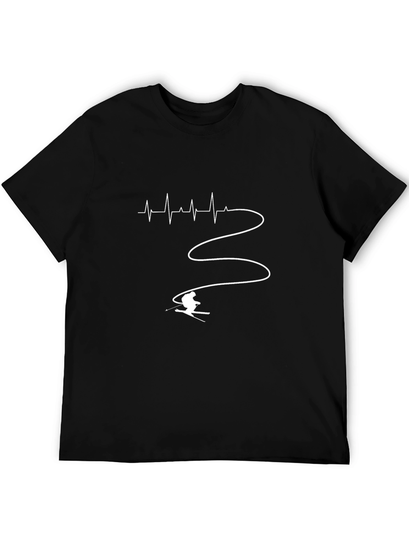 Black Ski Heartbeat T-Shirt - Black Cotton Tee view 5