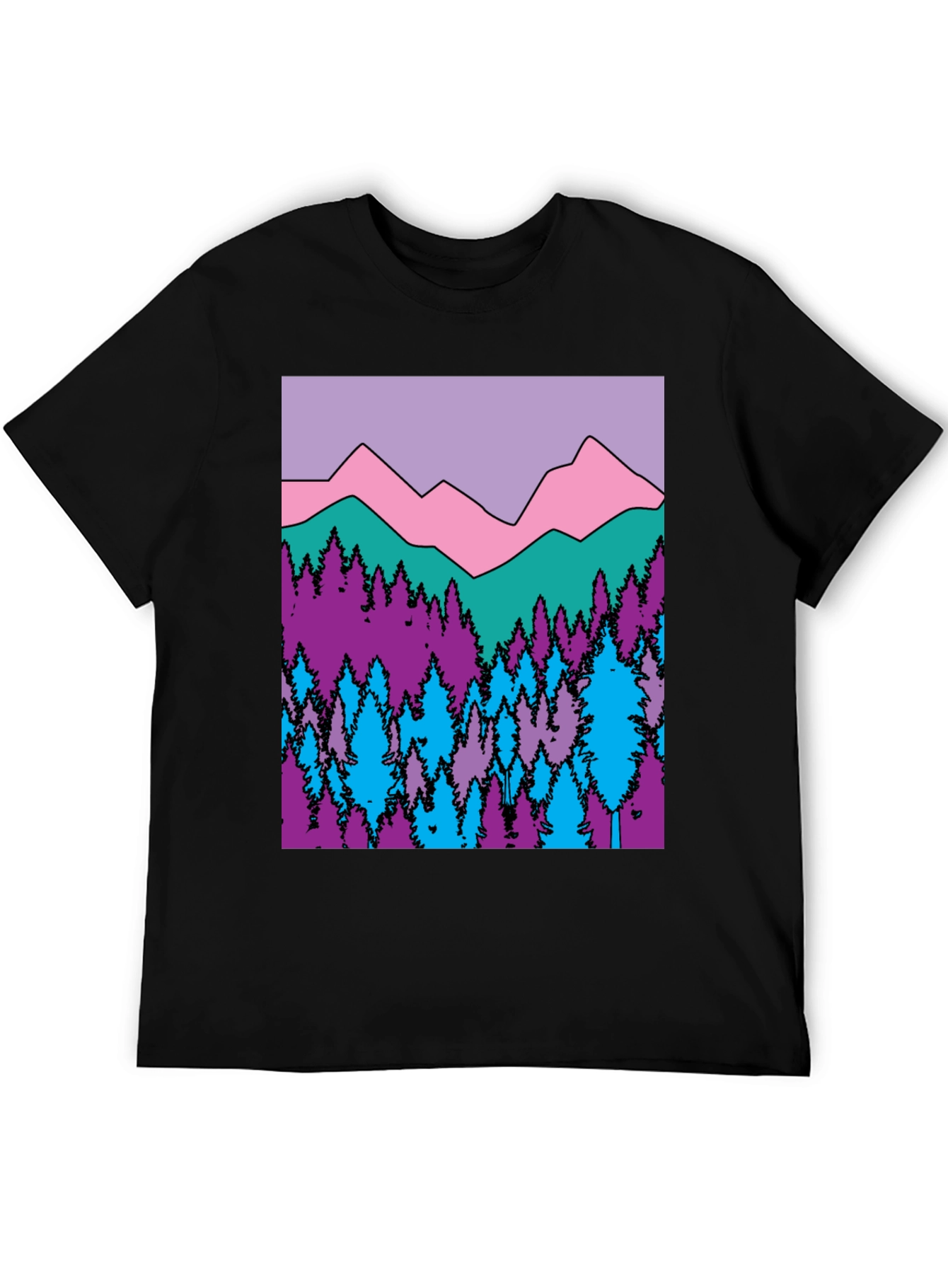 Black Mountains & Trees Graphic T-Shirt - Colorful Nature Design view 5