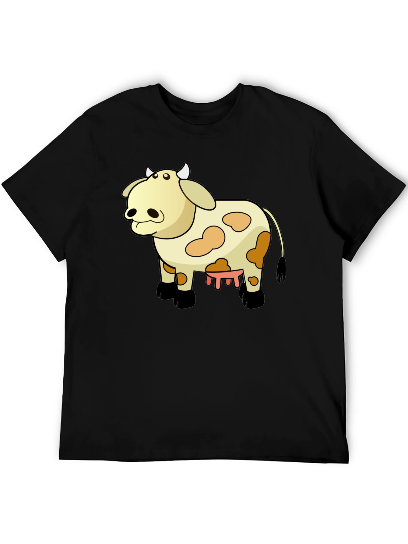 Black Funny Cow Cartoon Black T-Shirt view 5