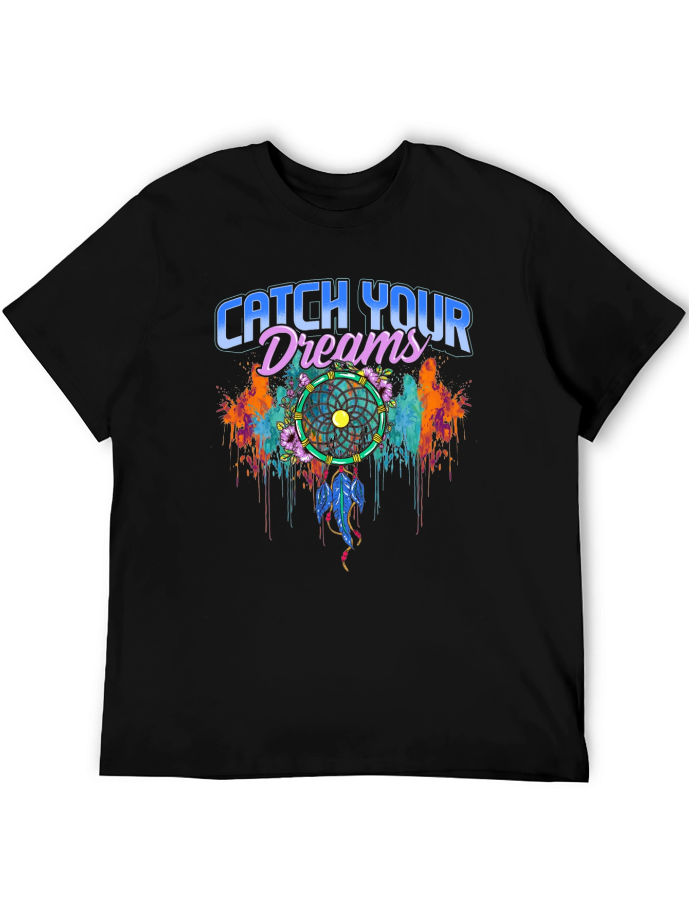 Black Catch Your Dreams Graphic Tee - Dreamcatcher Design view 5