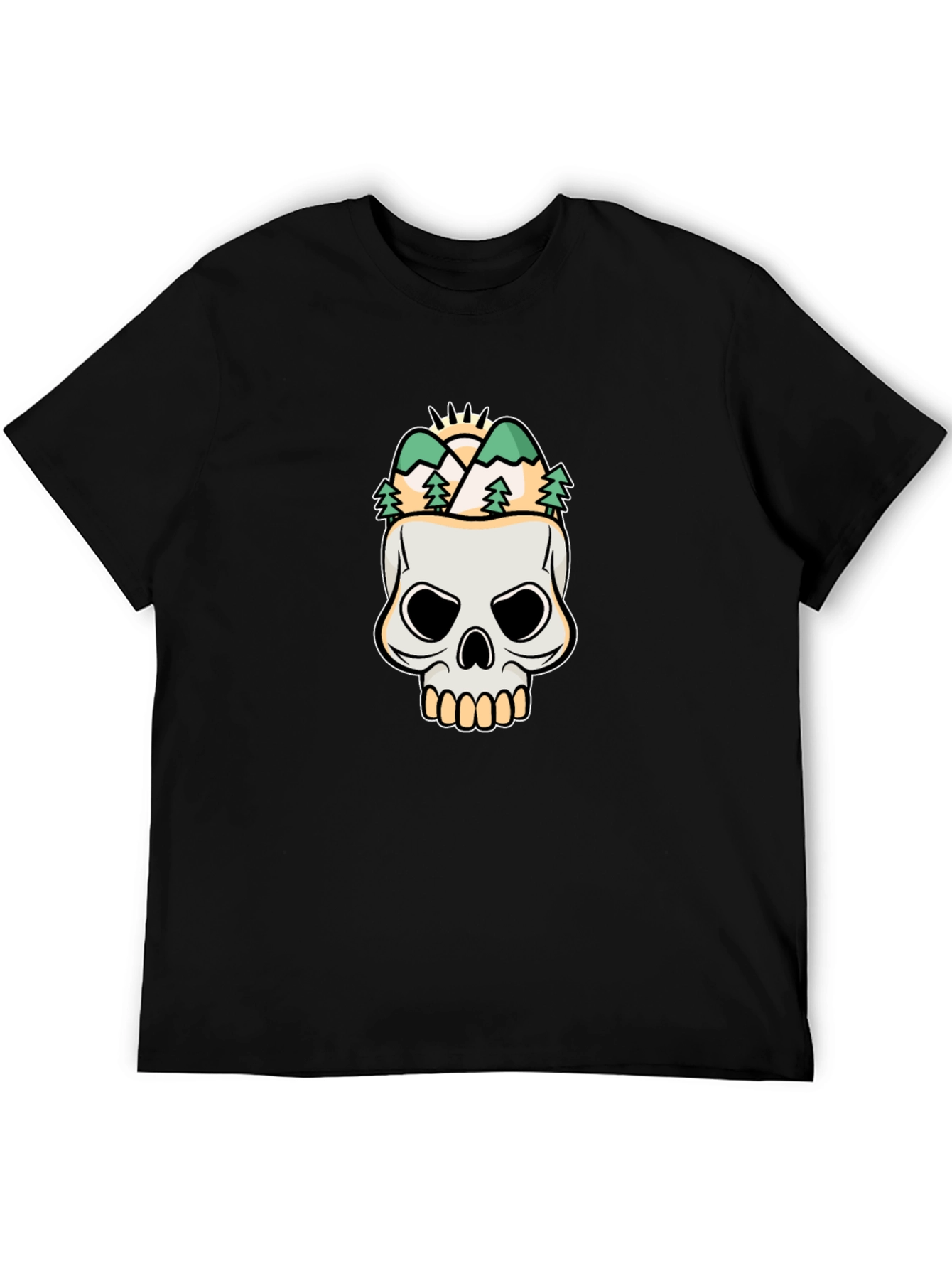 Black Skull & Mountain Graphic Tee - Stylish Black T-Shirt view 5