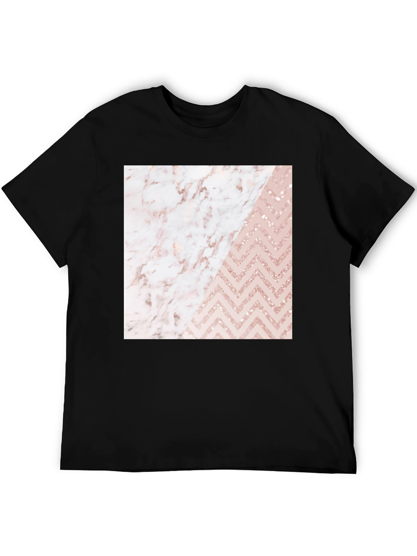 Black Modern Marble & Chevron Graphic T-Shirt view 5
