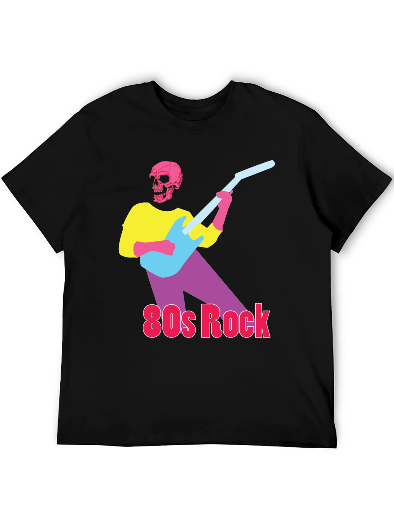Black 80s Rock Skeleton Guitarist Graphic Tee view 5