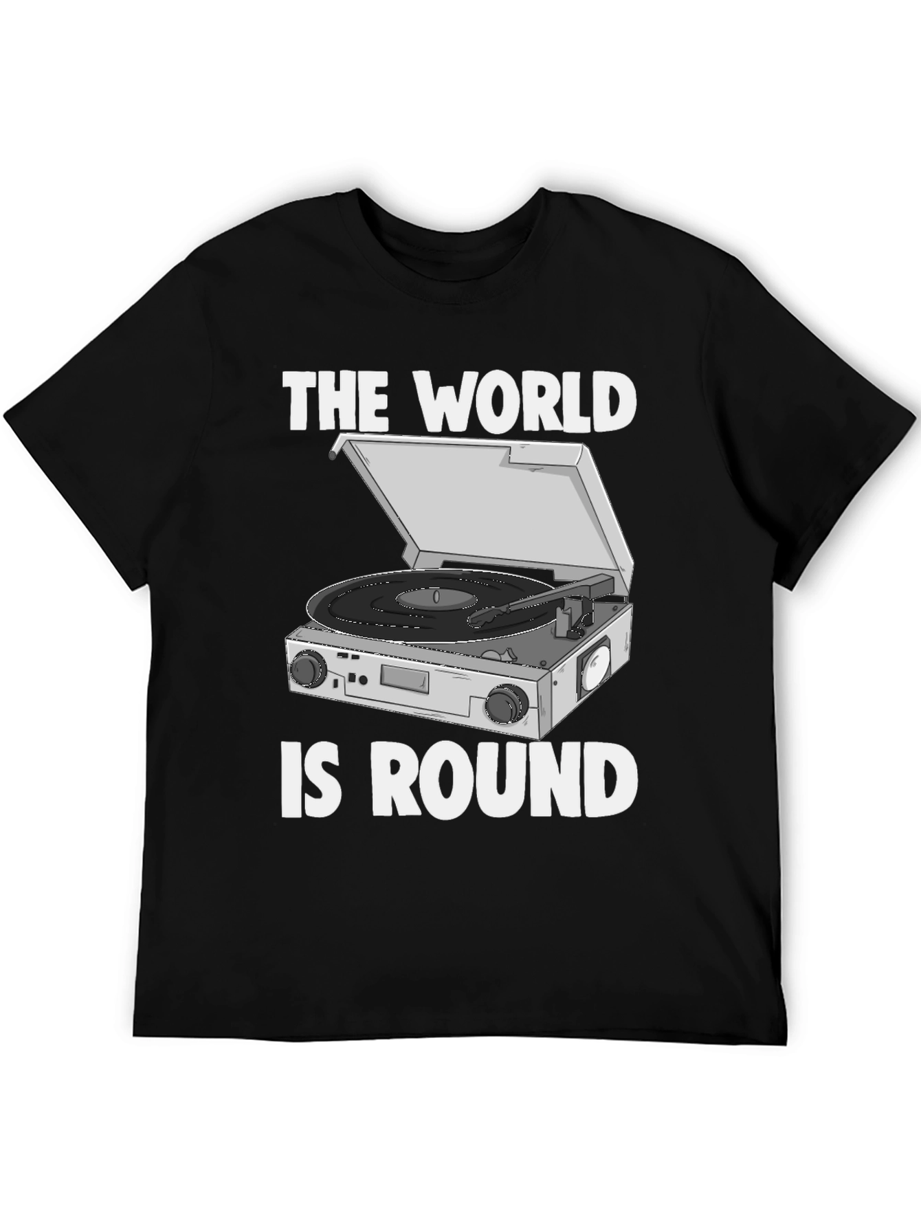 Black The World is Round Vinyl Turntable T-Shirt view 5