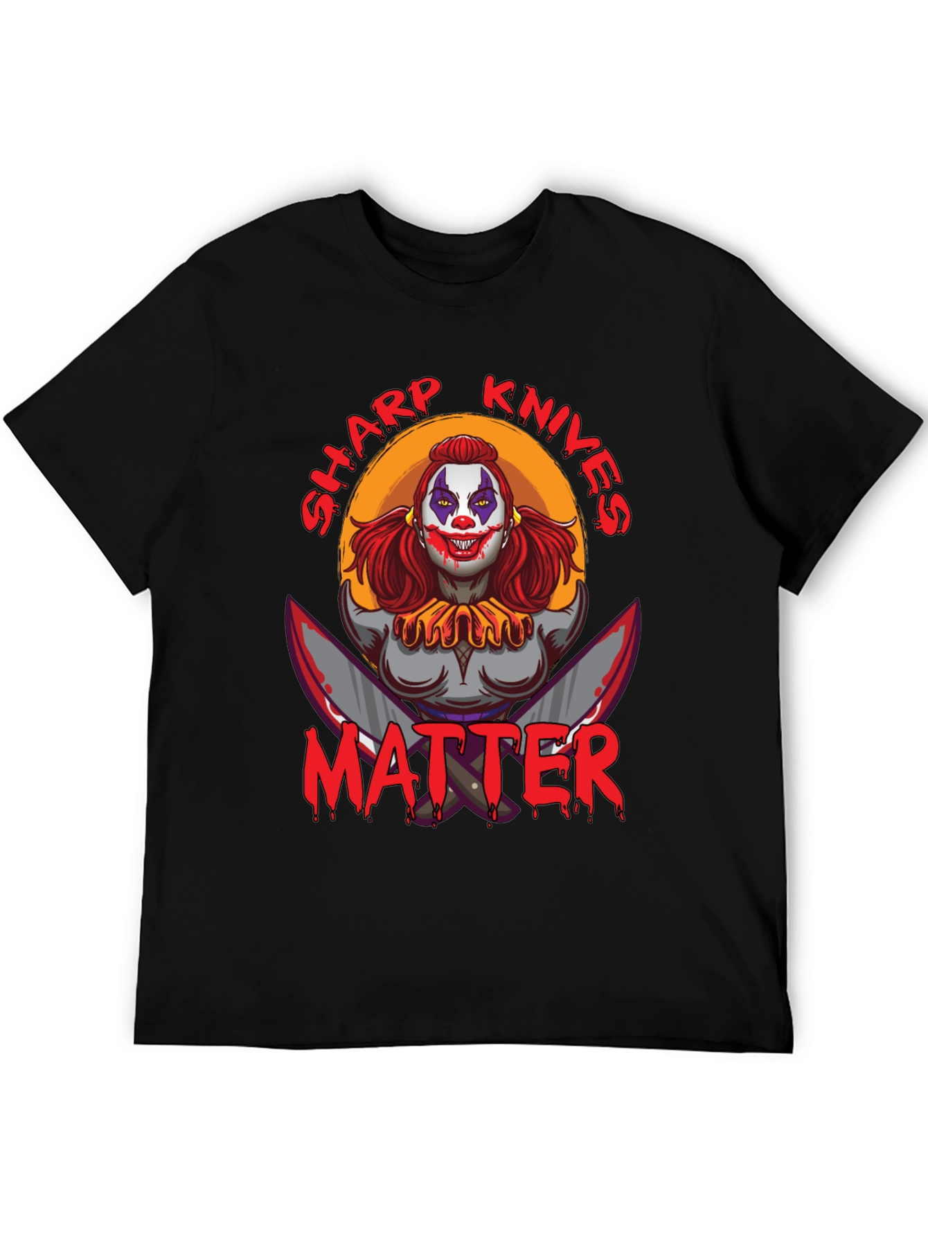 Black Sharp Knives Matter Graphic T-Shirt - Horror Clown Tee view 5