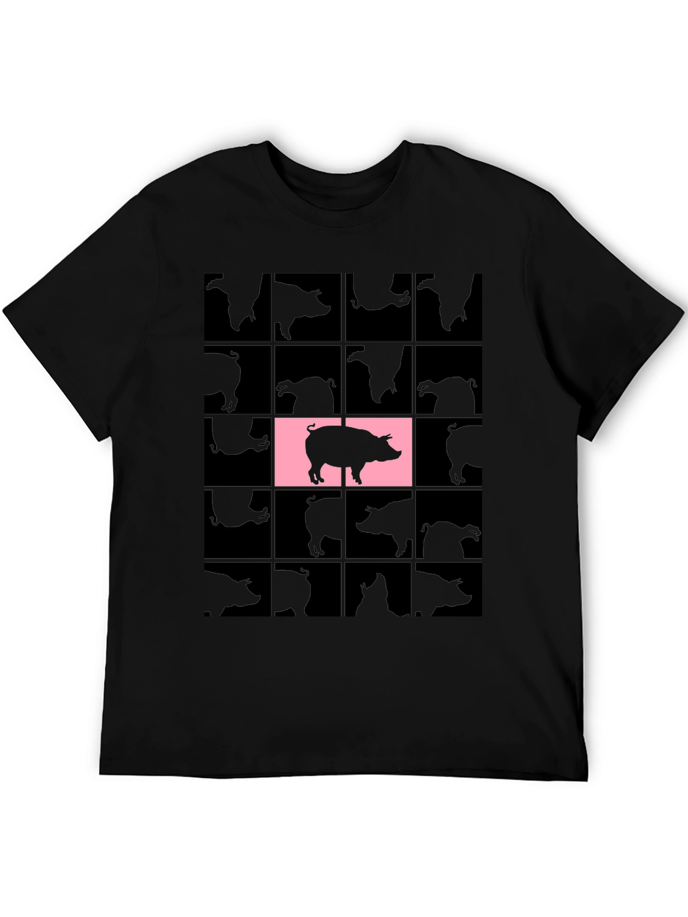 Black Pig Grid T-Shirt - Unique Graphic Tee view 5
