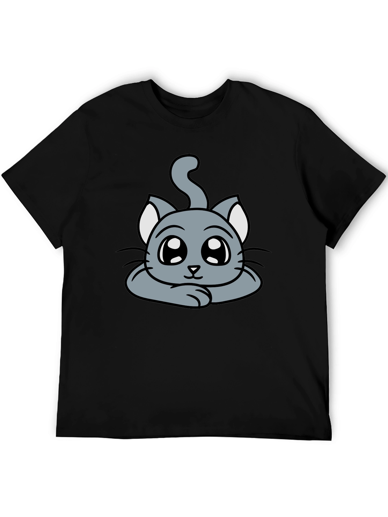 Black Cute Cartoon Cat Graphic T-Shirt - Black view 5