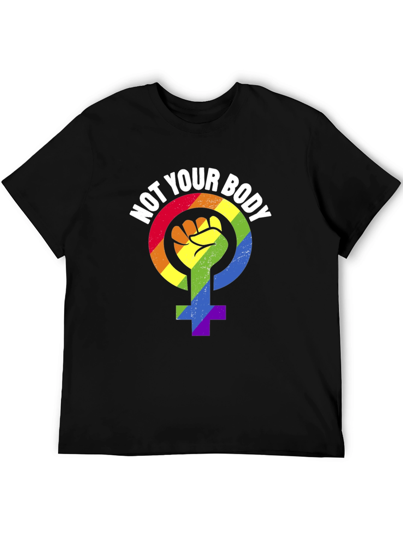 Black Not Your Body T-Shirt - Rainbow Feminist Symbol view 5